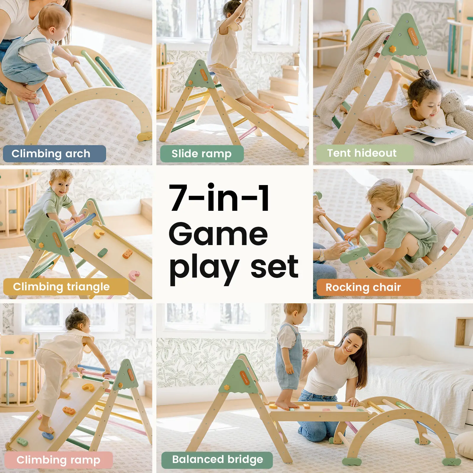 Tiny Land® 7-in-1 Morandi Pikler Triangle Set - Image 3