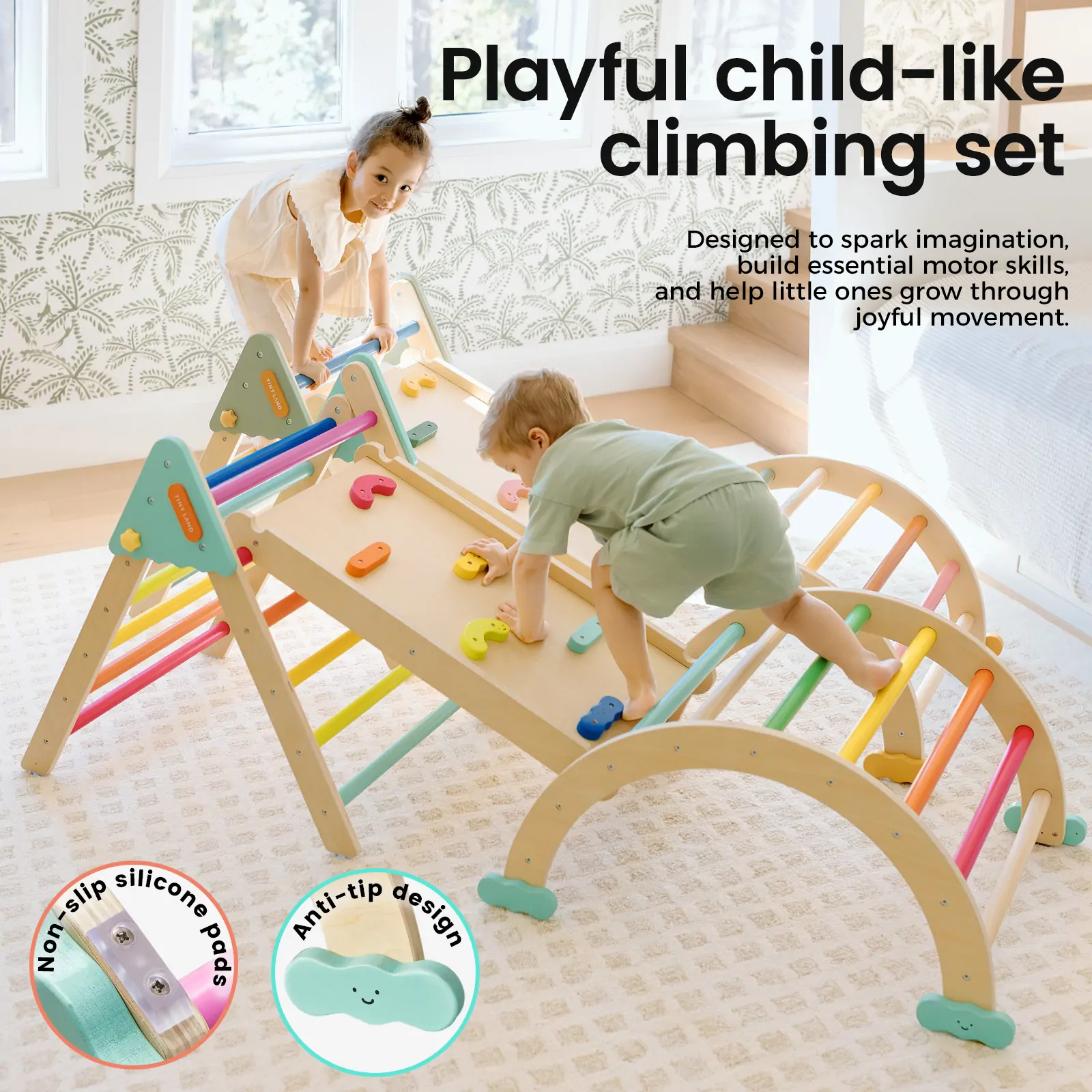 Tiny Land® 7-in-1 Rainbow Pikler Triangle Set - Image 4