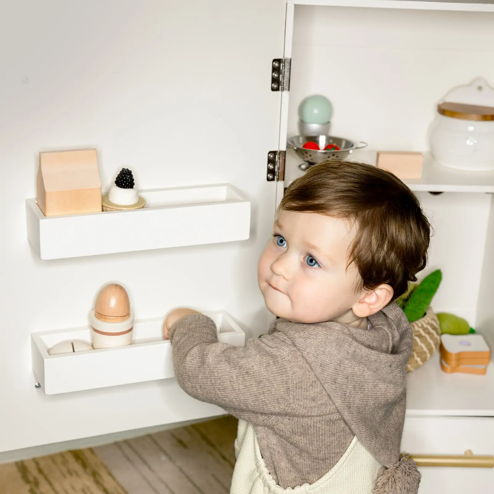Tiny Land® Play Kitchen Accessories – Play Kitchen Fridge: Wooden Cabinet Refrigerator for Kids - Image 7