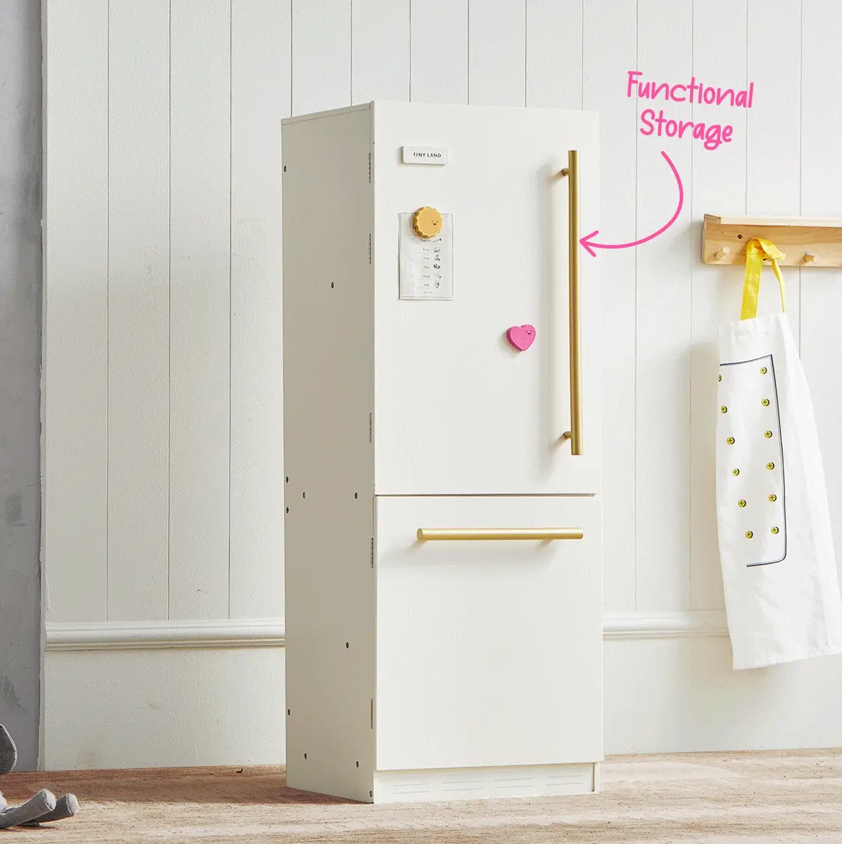 Tiny Land® Play Kitchen Accessories – Play Kitchen Fridge: Wooden Cabinet Refrigerator for Kids - Image 3