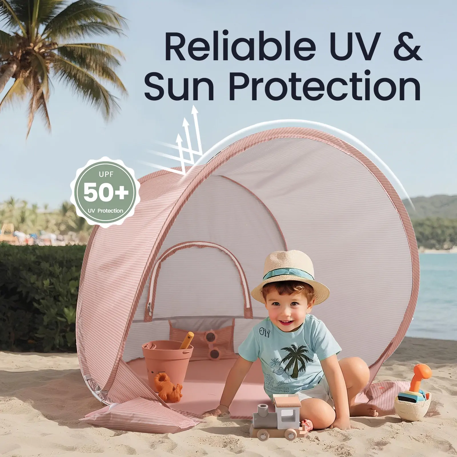 Tiny Land® Baby Beach Tent – Blush Pink Play Tent for Outdoor Fun - Image 2