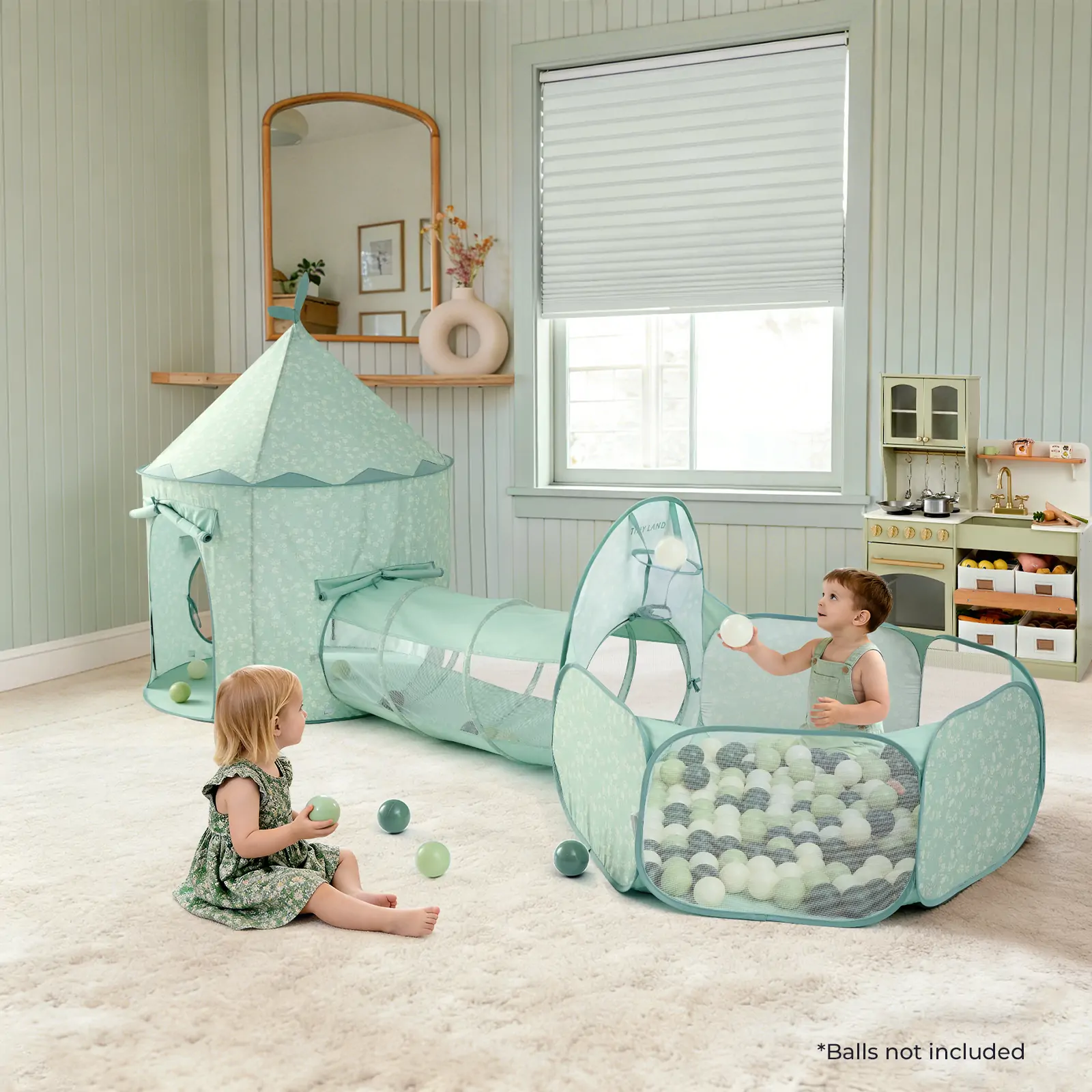 Tiny Land® Compact Adventure 3-in-1 Play Tunnel With no Balls - Green - Image 14