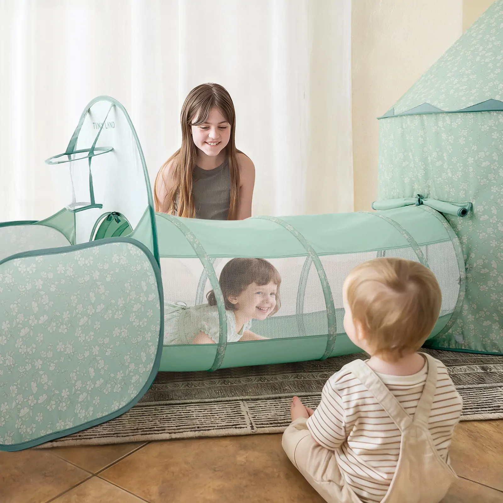 Tiny Land® Compact Adventure 3-in-1 Play Tunnel With no Balls - Green - Image 5