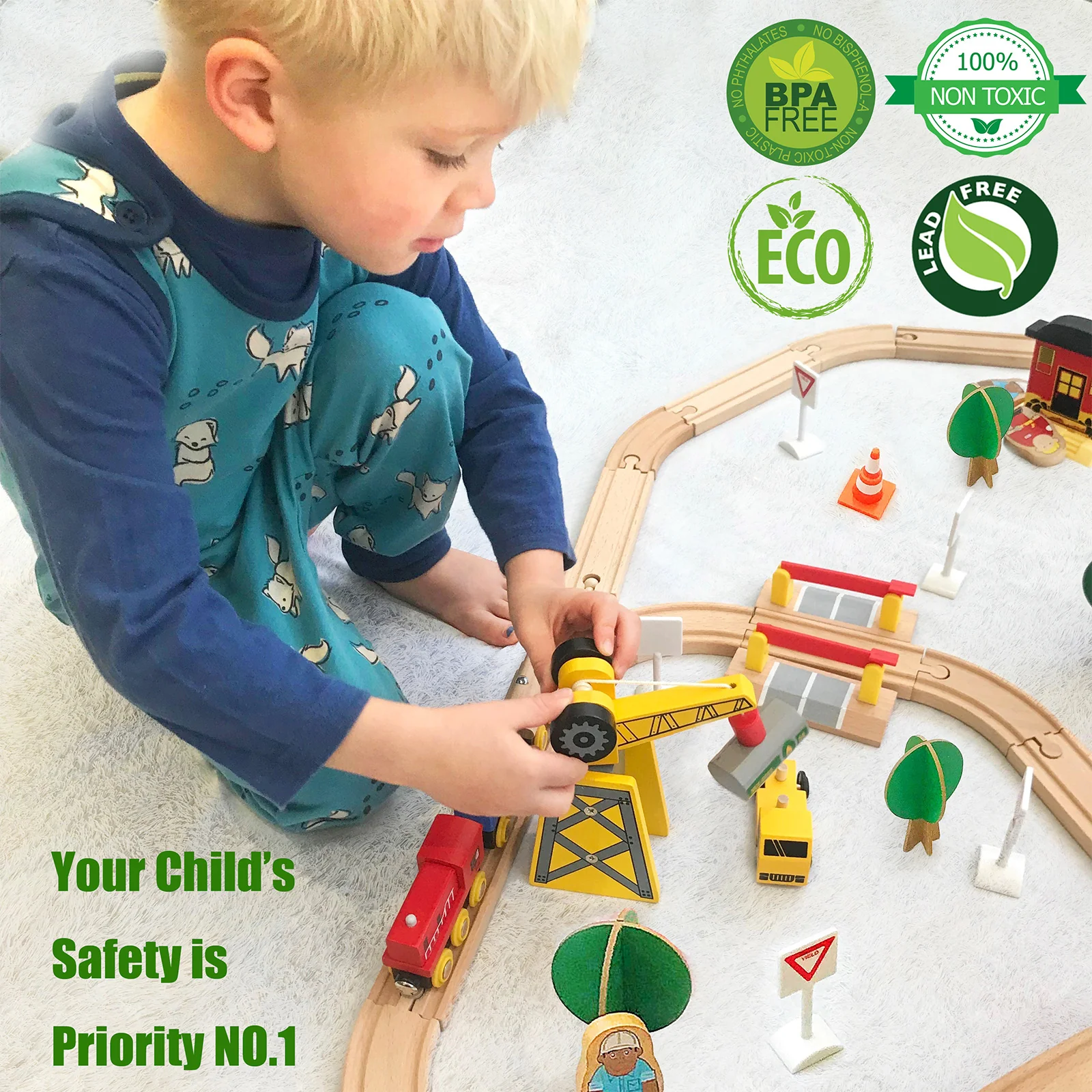 Tiny Land® Wooden Track Trains 55 Pcs - Image 3