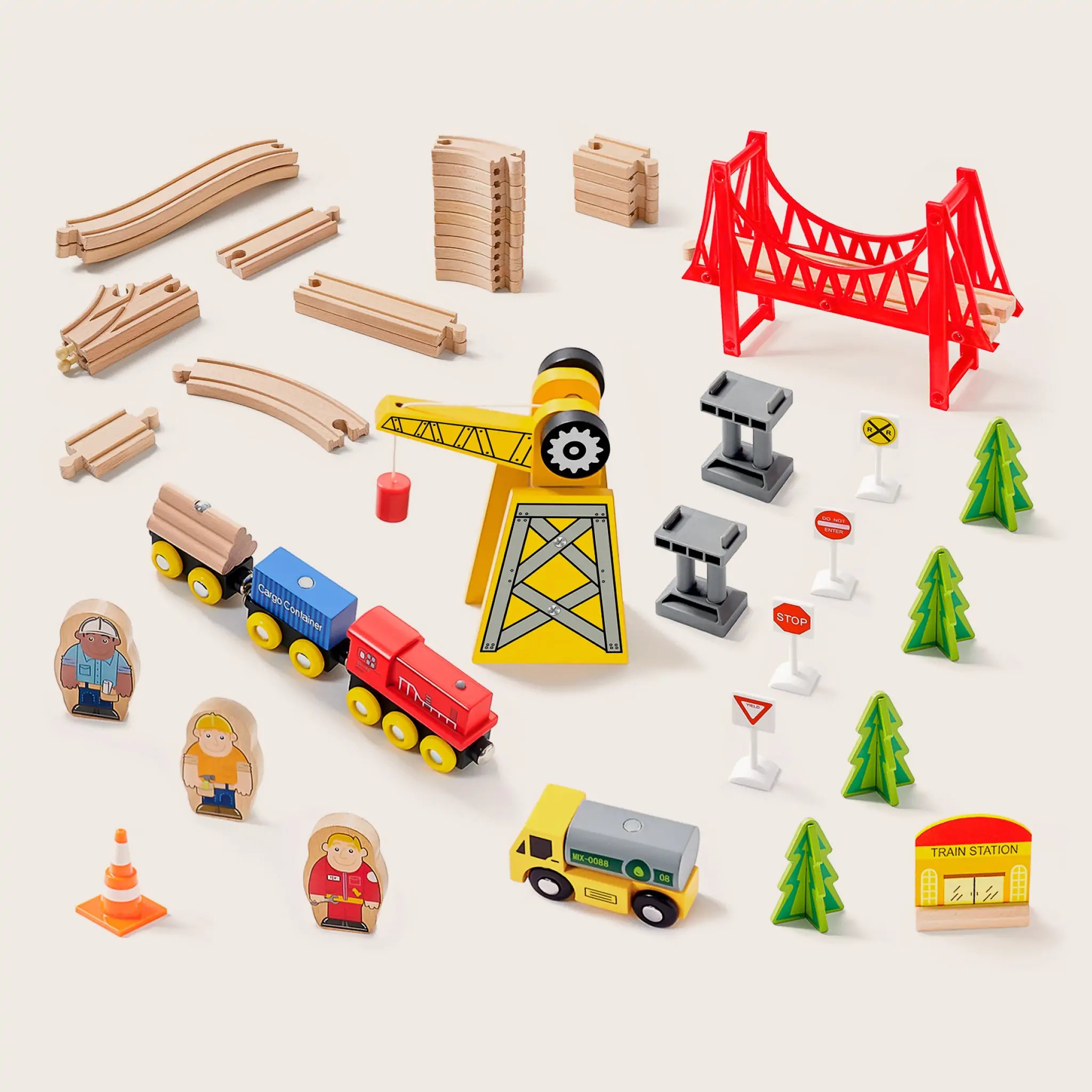 Tiny Land® Wooden Track Trains 55 Pcs - Image 4