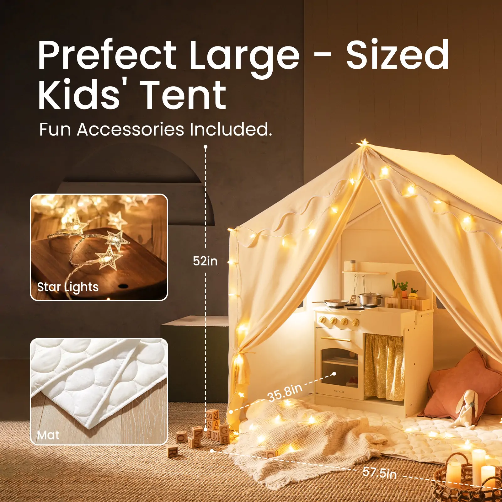 Tiny Land® Kids Tent – Large Cozy Tent with Star Lights - Image 10