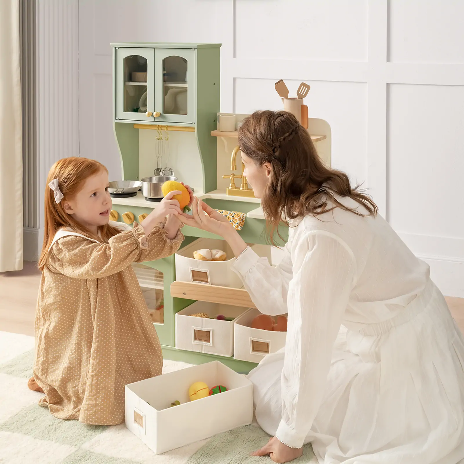 Tiny Land® Pretend Play Kitchen for Toddlers - Serenity Wooden Kitchen – Green - Image 4