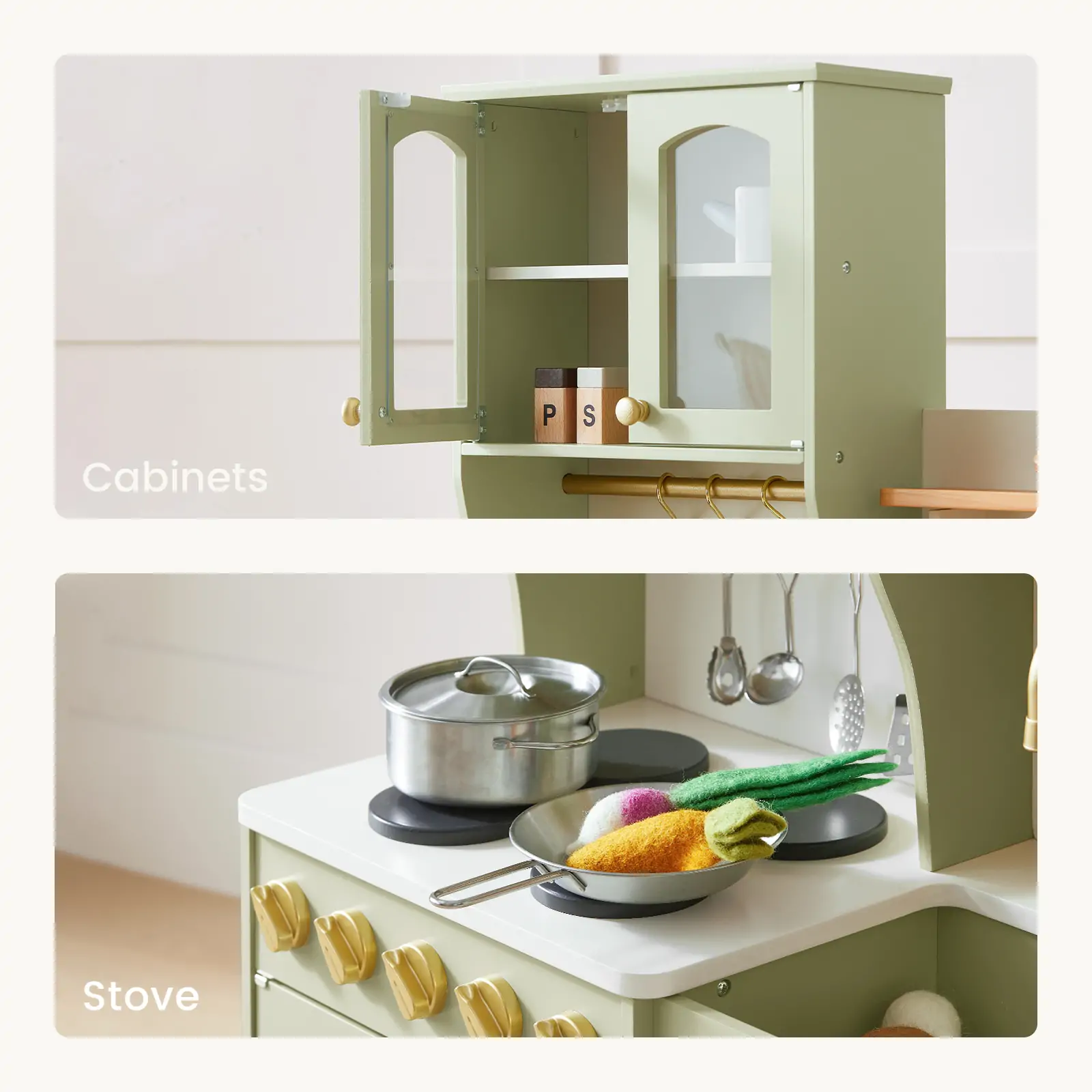 Tiny Land® Pretend Play Kitchen for Toddlers - Serenity Wooden Kitchen – Green - Image 6