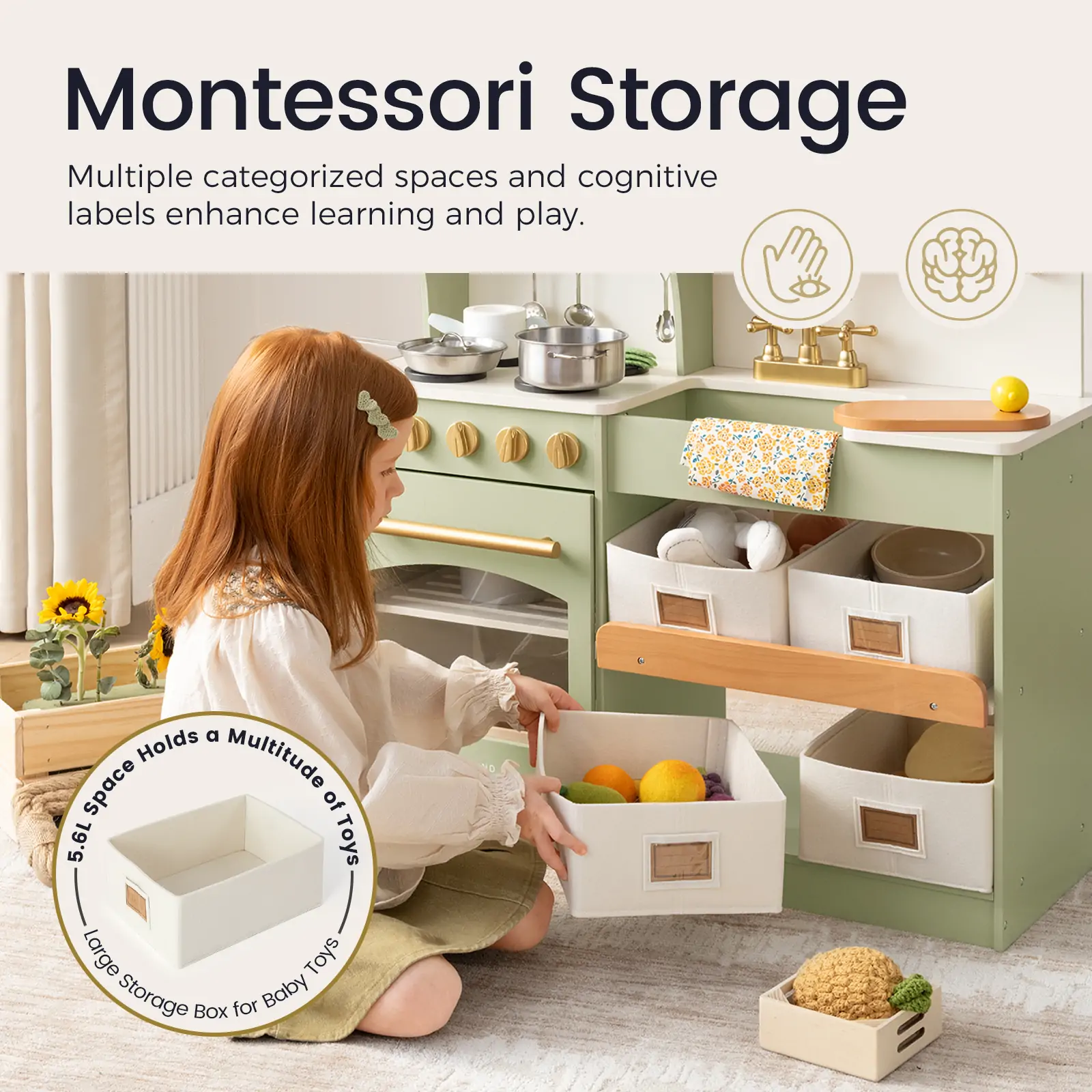 Tiny Land® Pretend Play Kitchen for Toddlers - Serenity Wooden Kitchen – Green - Image 5