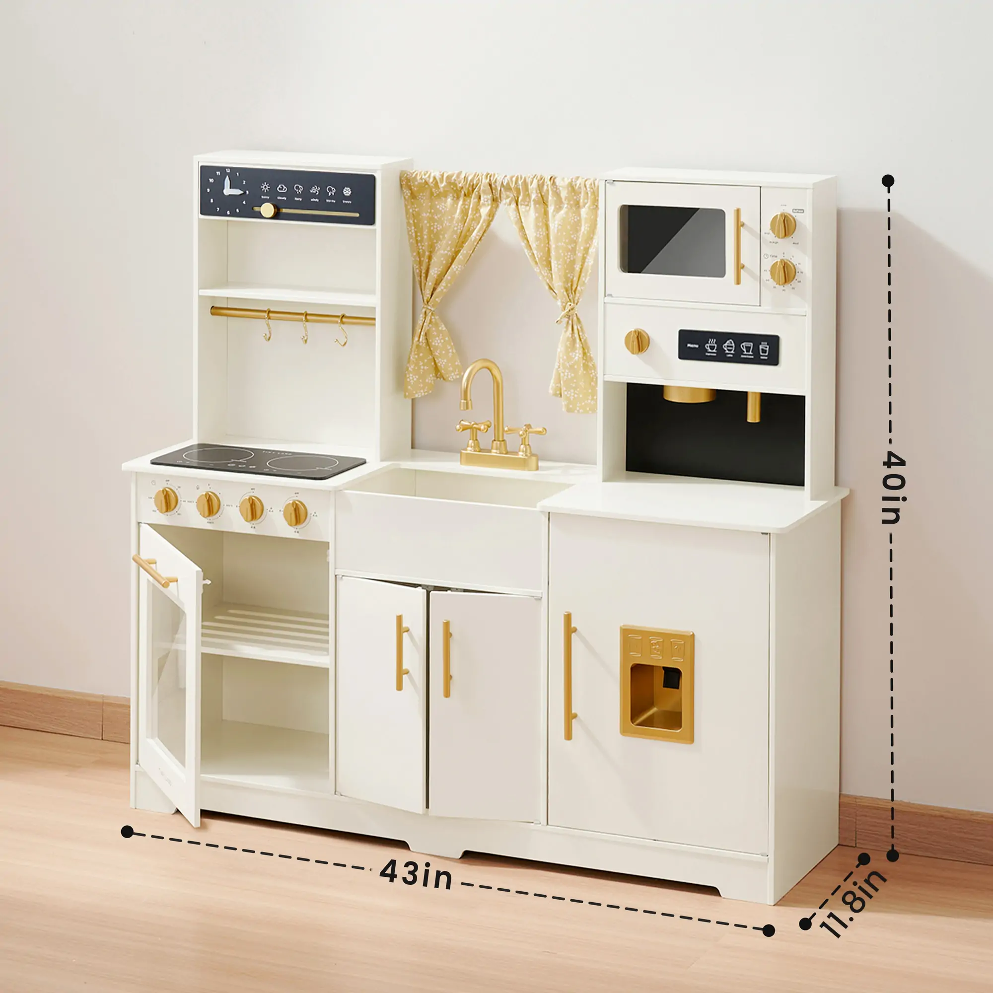 Tiny Land® Iconic Wooden Play Kitchen – Cream Pretend Cooking Set for Kids - Image 10