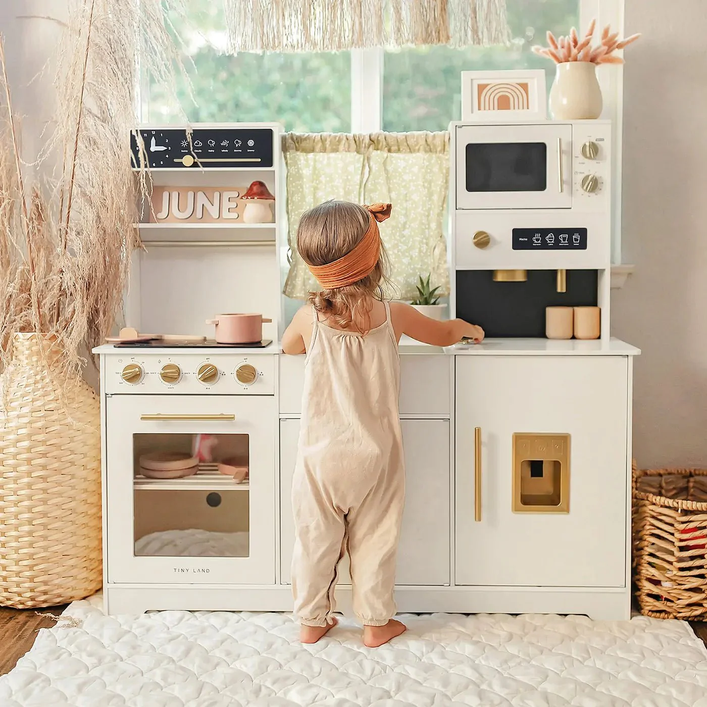 Tiny Land® Iconic Wooden Play Kitchen – Cream Pretend Cooking Set for Kids - Image 3