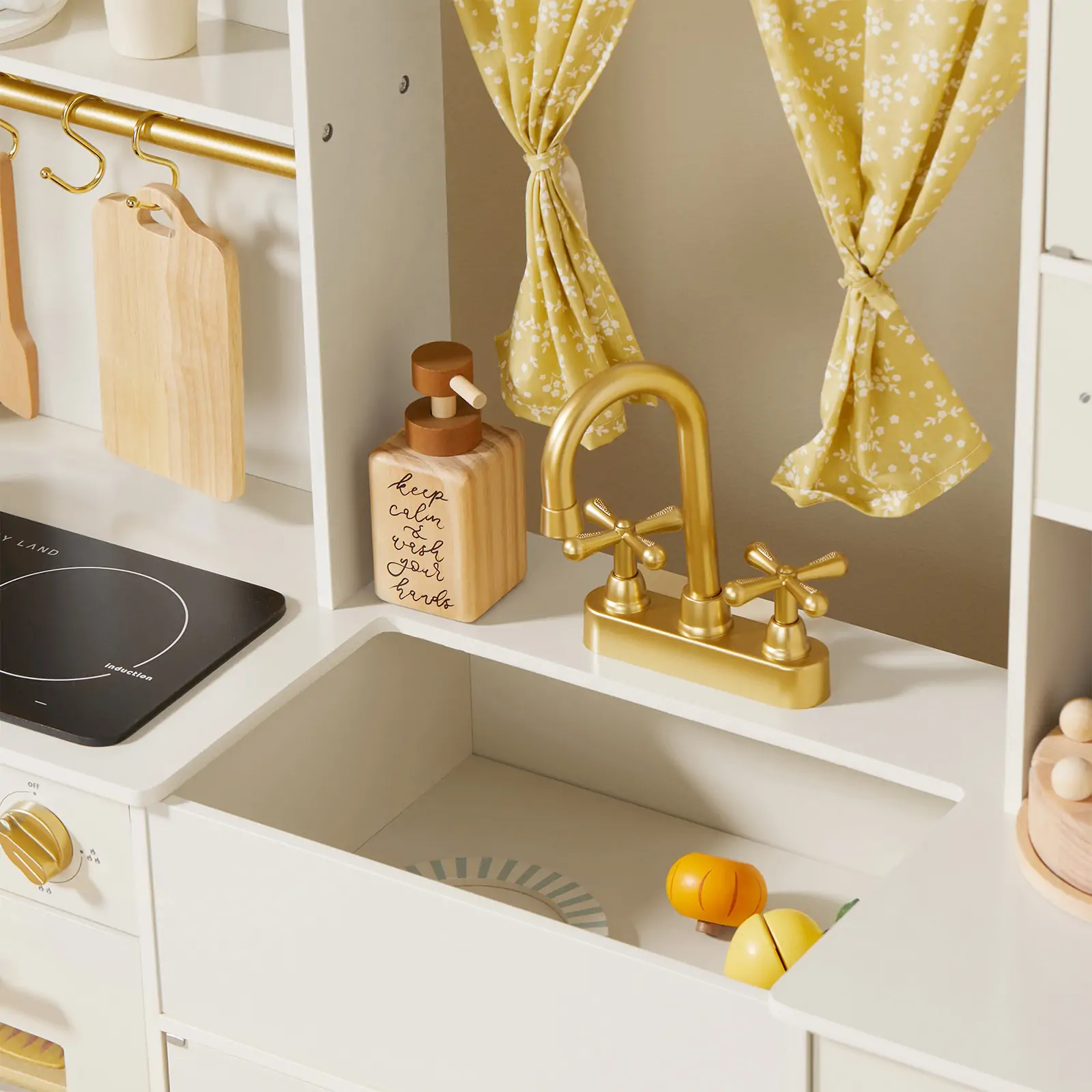 Tiny Land® Iconic Wooden Play Kitchen – Cream Pretend Cooking Set for Kids - Image 5