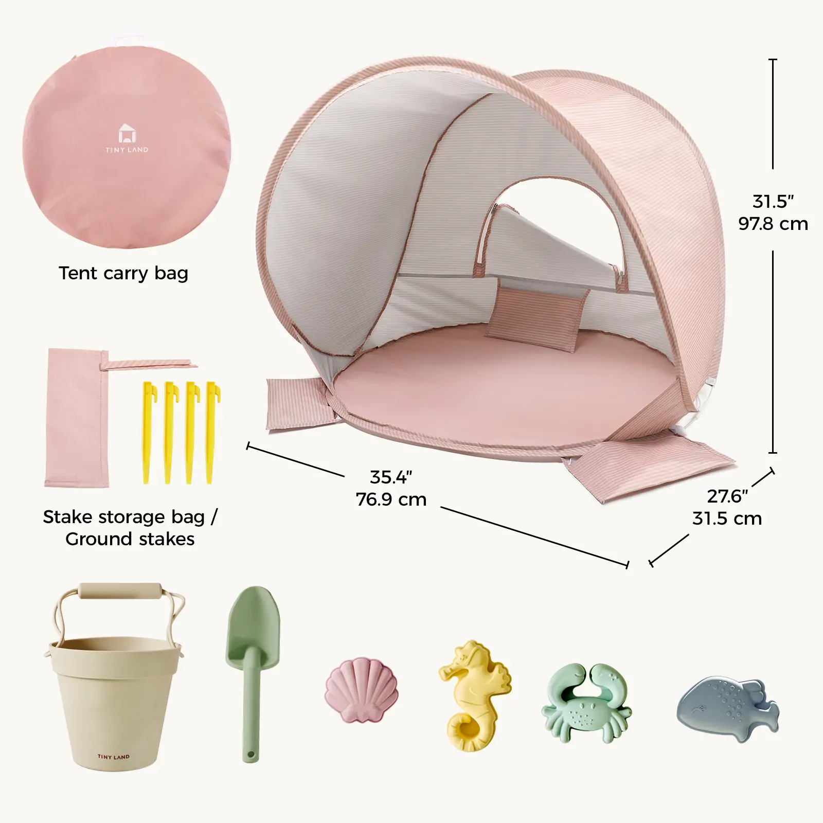 Tiny Land® One-Stop Beach Toy & Tent Set – Blush Pink - Image 9