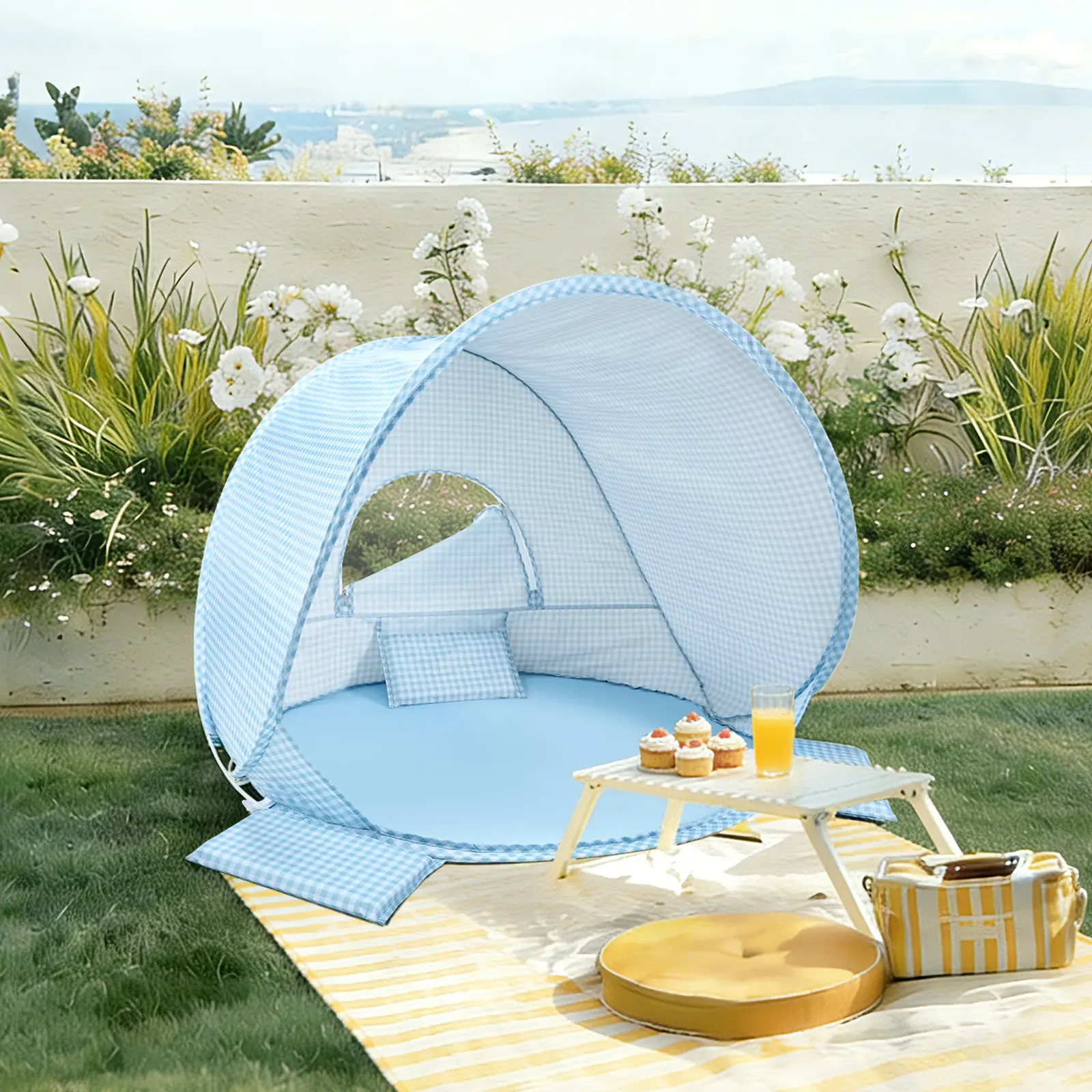 Tiny Land® One-Stop Beach Toy & Tent Set – Light Blue Gingham - Image 19