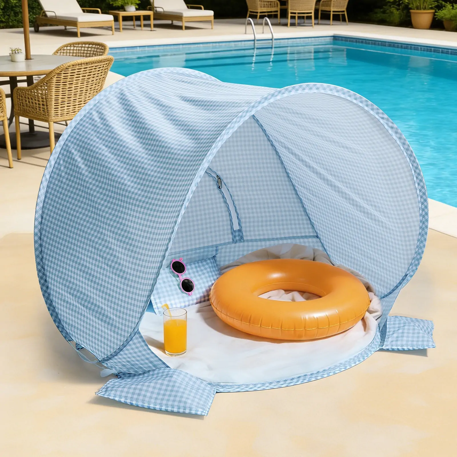 Tiny Land® One-Stop Beach Toy & Tent Set – Light Blue Gingham - Image 20