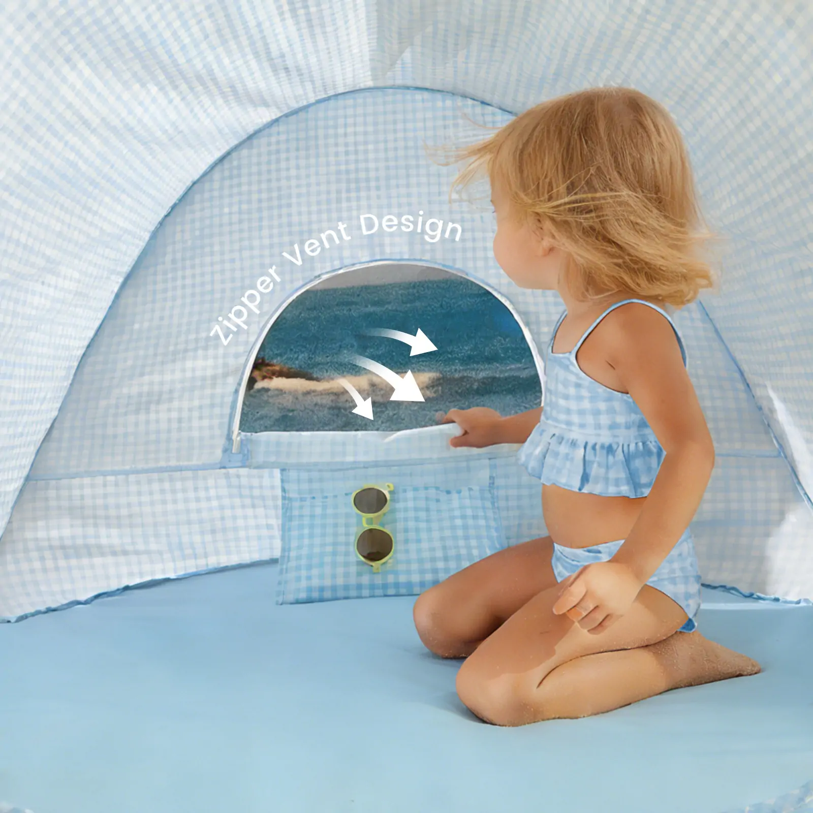 Tiny Land® One-Stop Beach Toy & Tent Set – Light Blue Gingham - Image 5