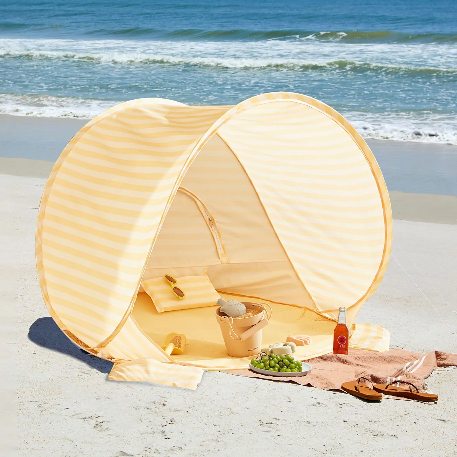 Tiny Land® One-Stop Beach Toy & Tent Set – Pastel Yellow Stripes - Image 17
