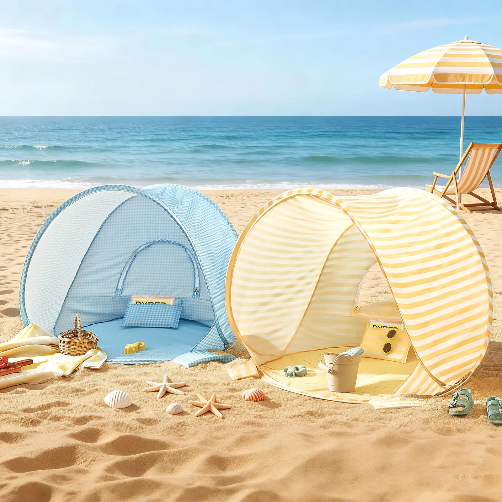 Tiny Land® One-Stop Beach Toy & Tent Set – Pastel Yellow Stripes - Image 18