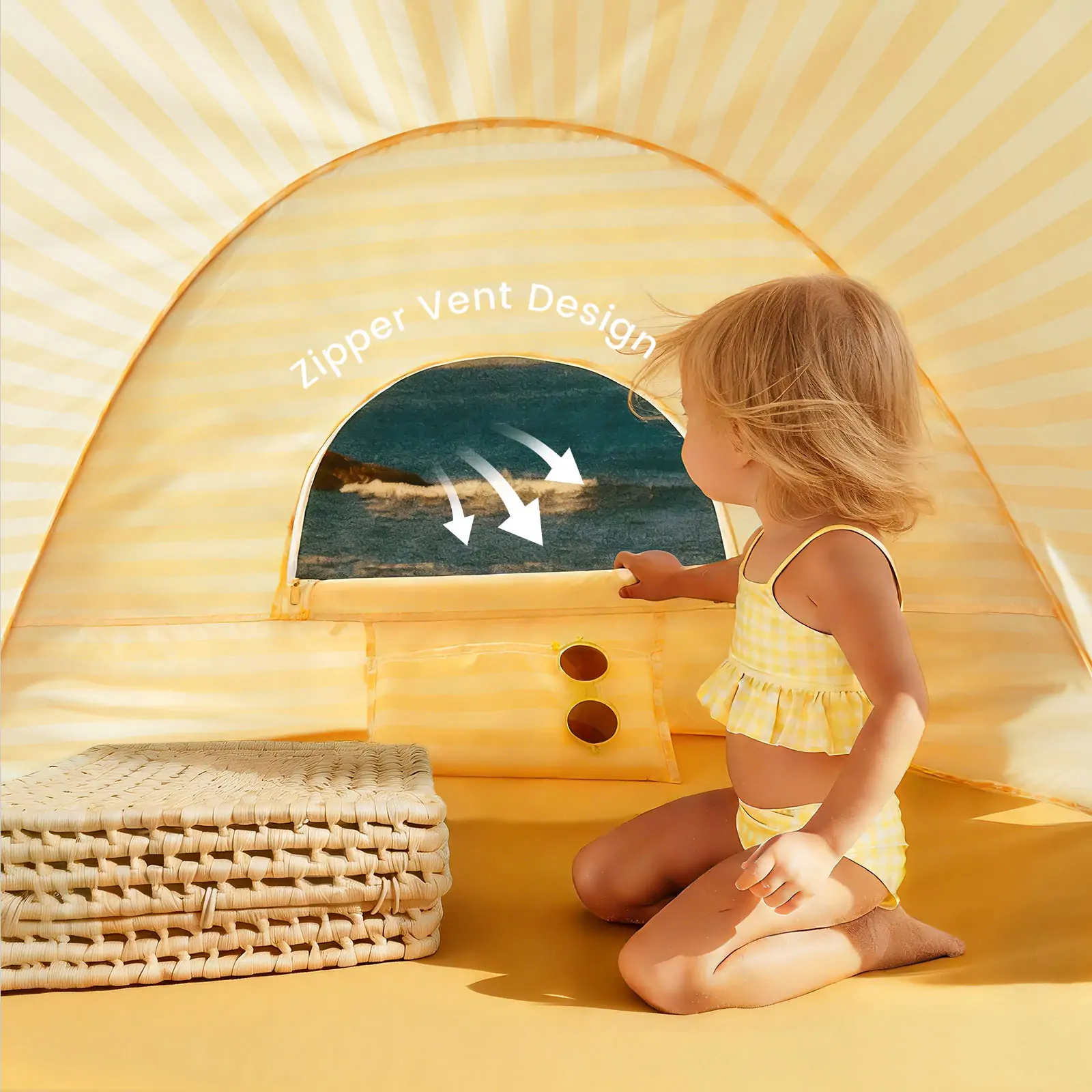 Tiny Land® One-Stop Beach Toy & Tent Set – Pastel Yellow Stripes - Image 5