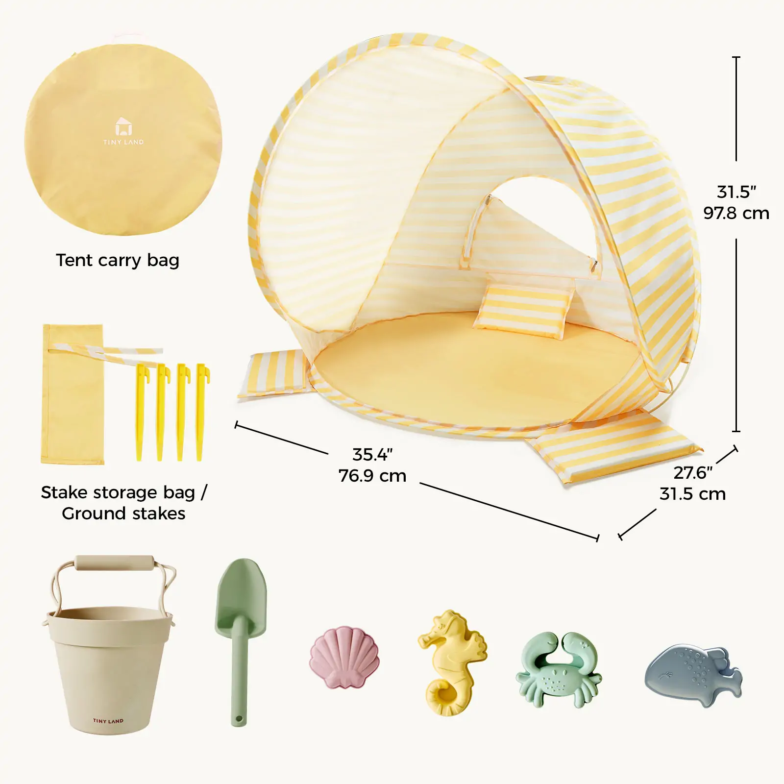 Tiny Land® One-Stop Beach Toy & Tent Set – Pastel Yellow Stripes - Image 9
