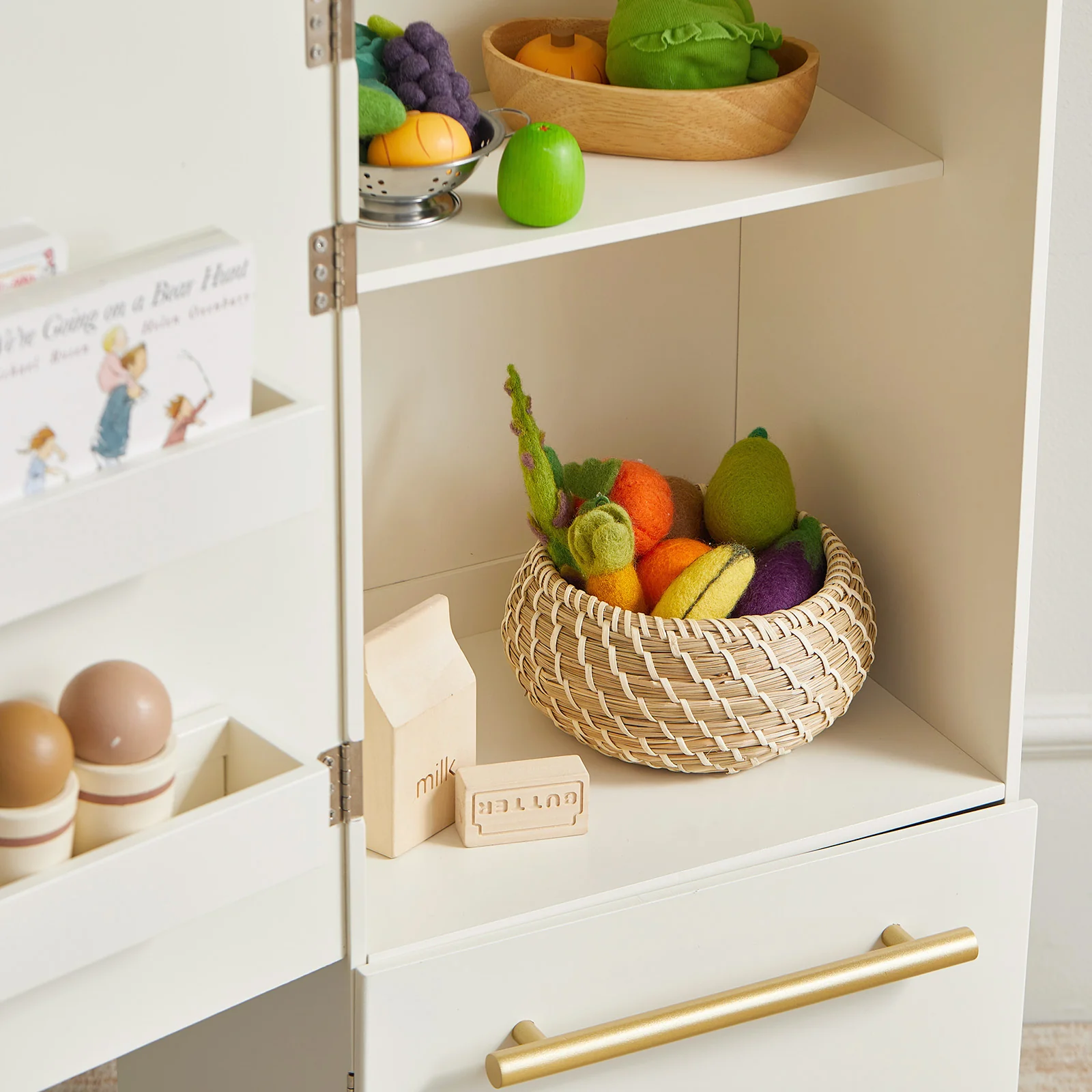 Tiny Land® Play Kitchen Accessories – Play Kitchen Fridge: Wooden Cabinet Refrigerator for Kids - Image 5
