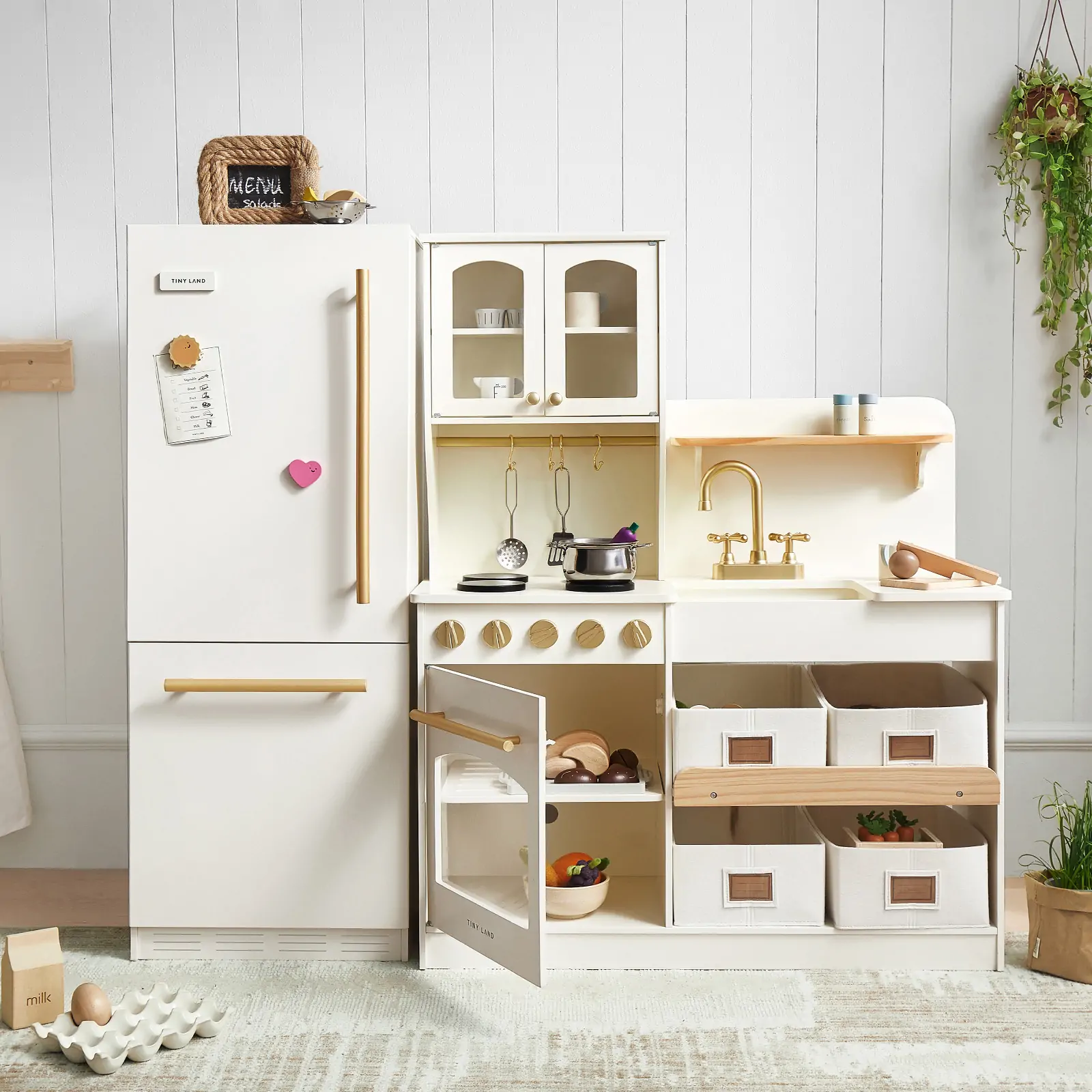 Tiny Land® Play Kitchen Accessories – Play Kitchen Fridge: Wooden Cabinet Refrigerator for Kids - Image 6