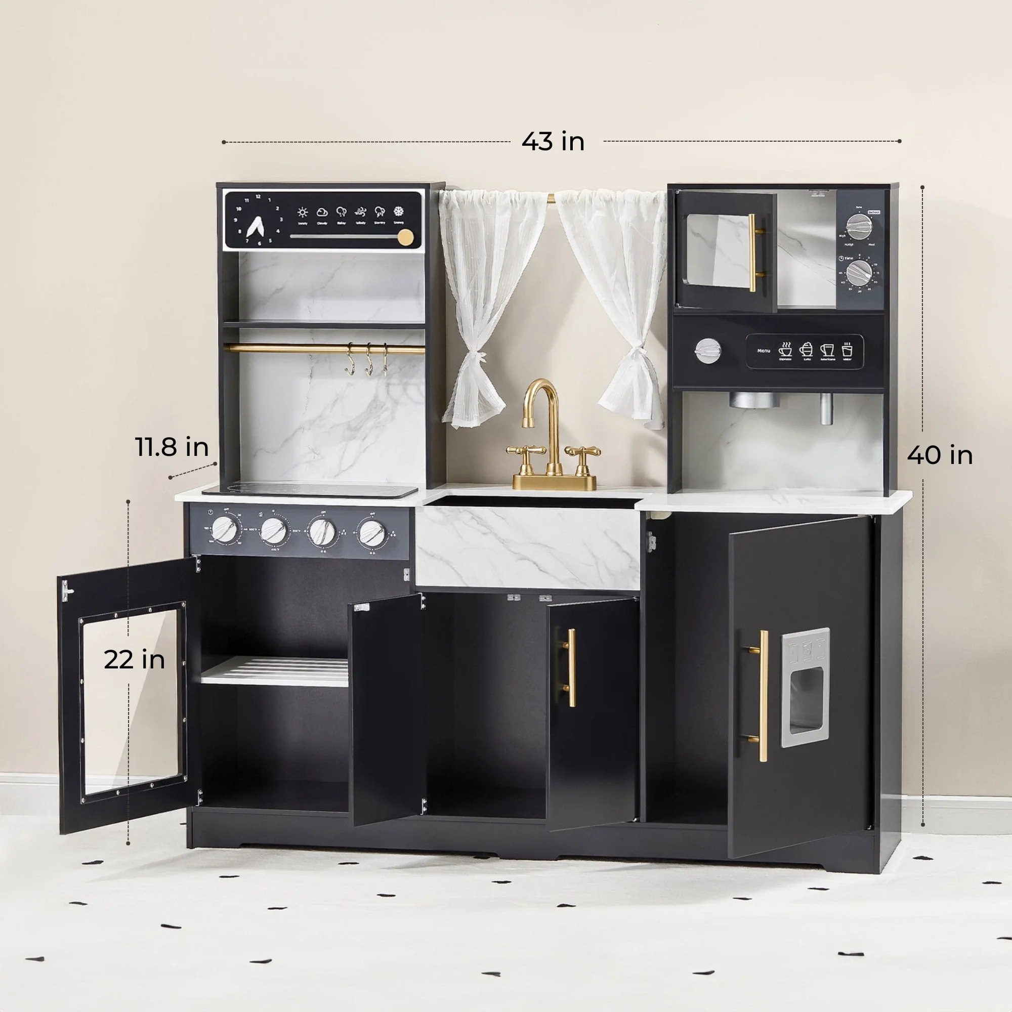 Tiny Land® Iconic Wooden Play Kitchen – Black Pretend Cooking Set for Kids - Image 5