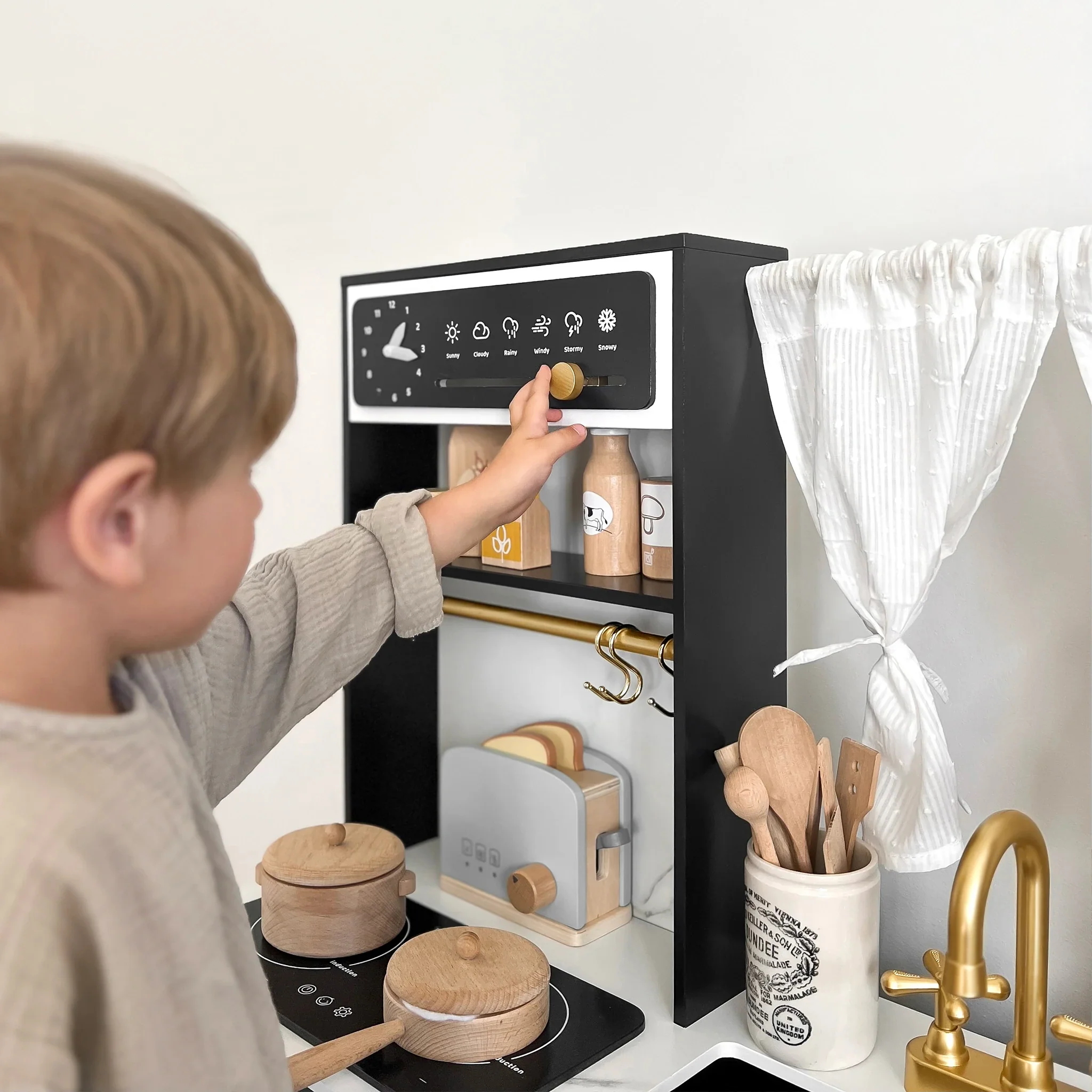 Tiny Land® Iconic Wooden Play Kitchen – Black Pretend Cooking Set for Kids - Image 6