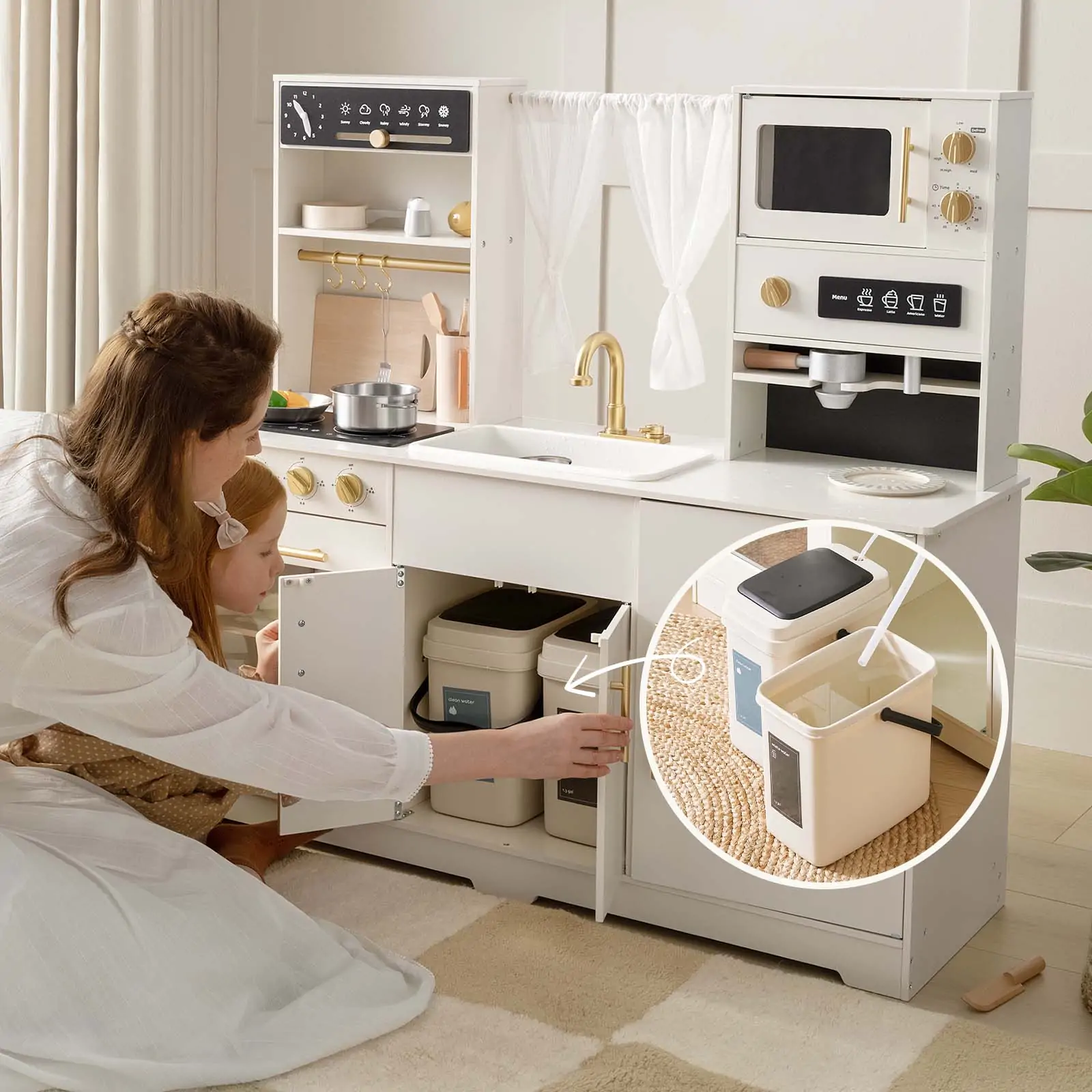 Tiny Land® Play Kitchen with Running Water - Iconic Aqua Kitchen in Cream - Image 4