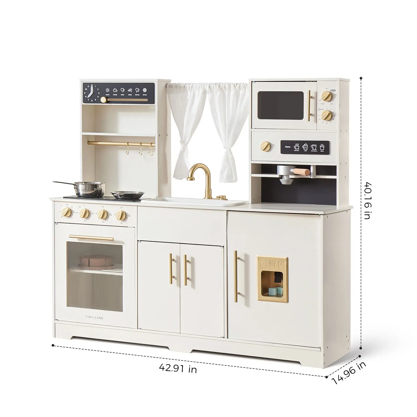 Tiny Land® Play Kitchen with Running Water - Iconic Aqua Kitchen in Cream - Image 6