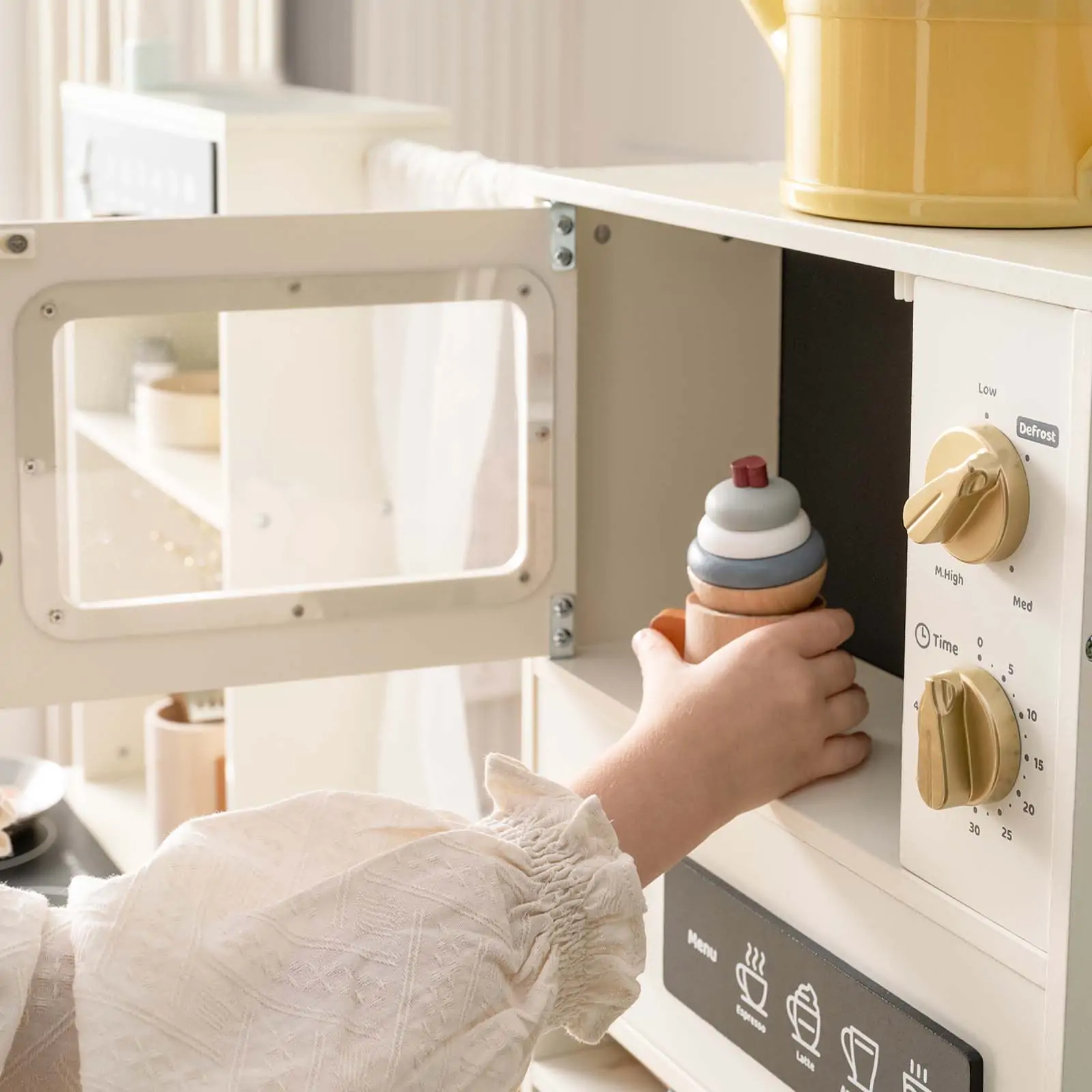 Tiny Land® Play Kitchen with Running Water - Iconic Aqua Kitchen in Cream - Image 9