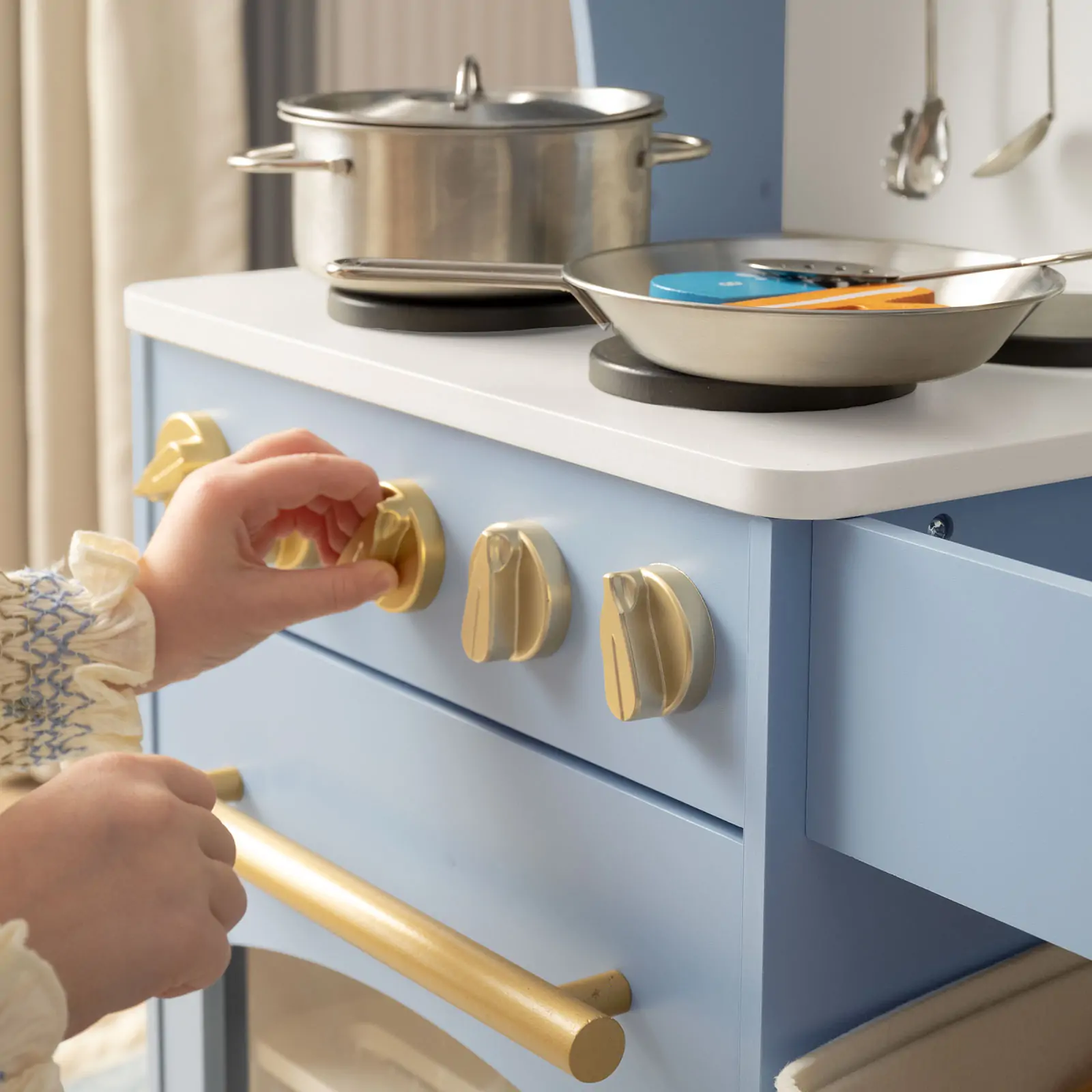 Tiny Land® Pretend Play Kitchen for Kids - Serenity Wooden Kitchen – Blue - Image 3