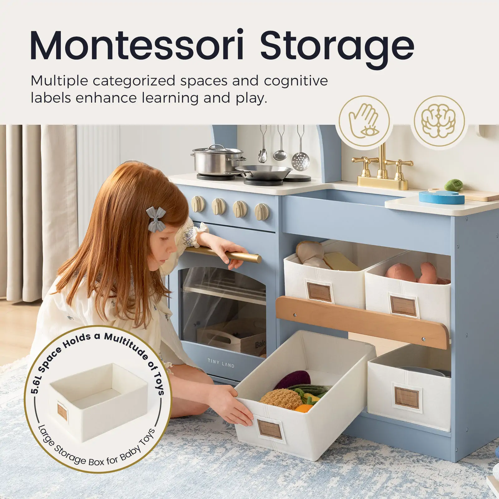 Tiny Land® Pretend Play Kitchen for Kids - Serenity Wooden Kitchen – Blue - Image 5