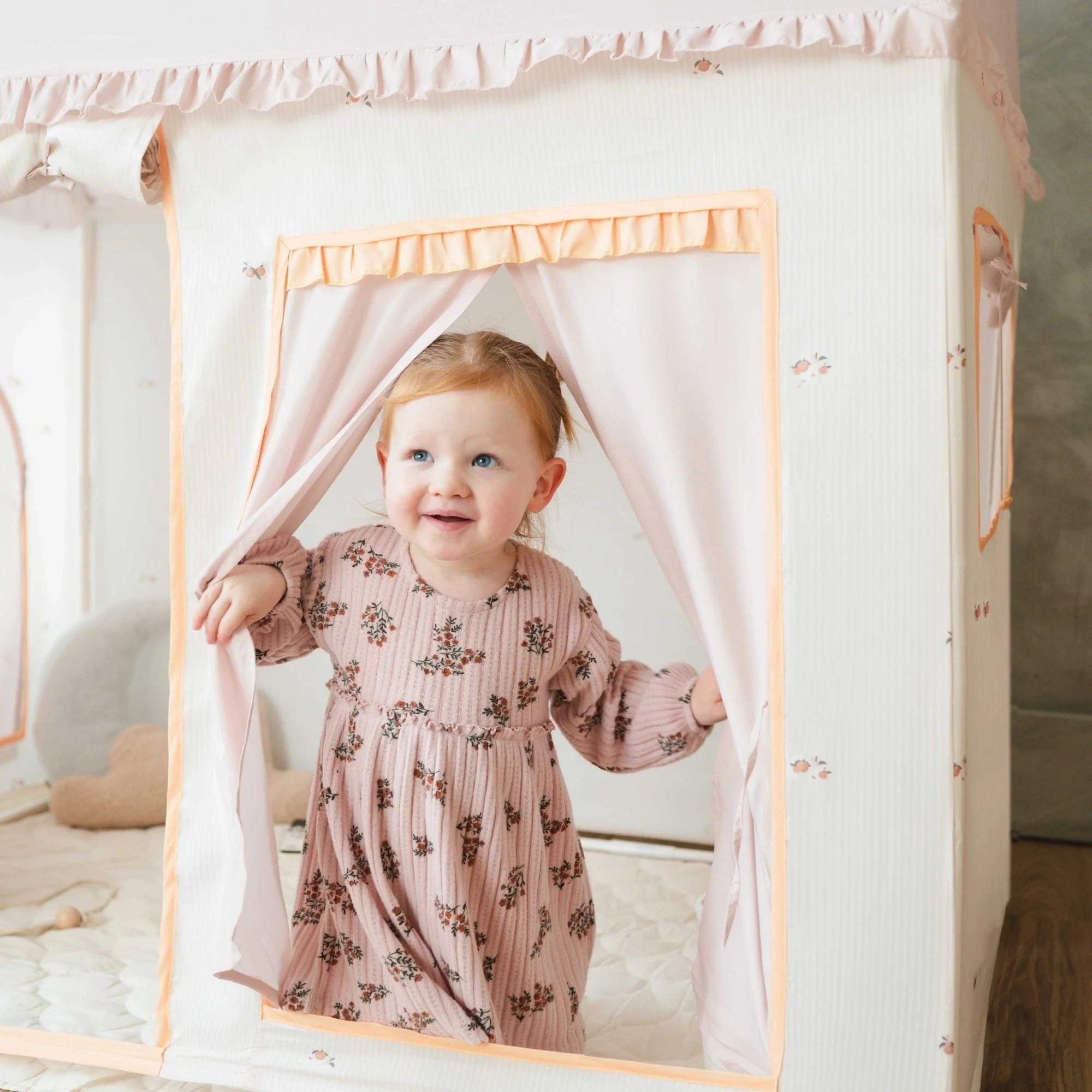 Tiny Land® Sweet Citrus Kids Play Tent – White and Pink Indoor Playhouse - Image 5