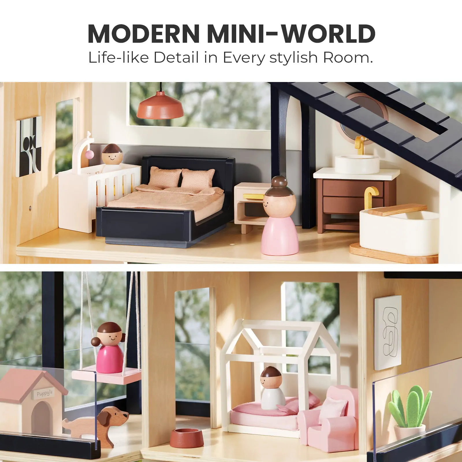 Sweet Family Gift Set: Black Dollhouse & Dollhouse Garage & Extra Dolls Set - Image 10