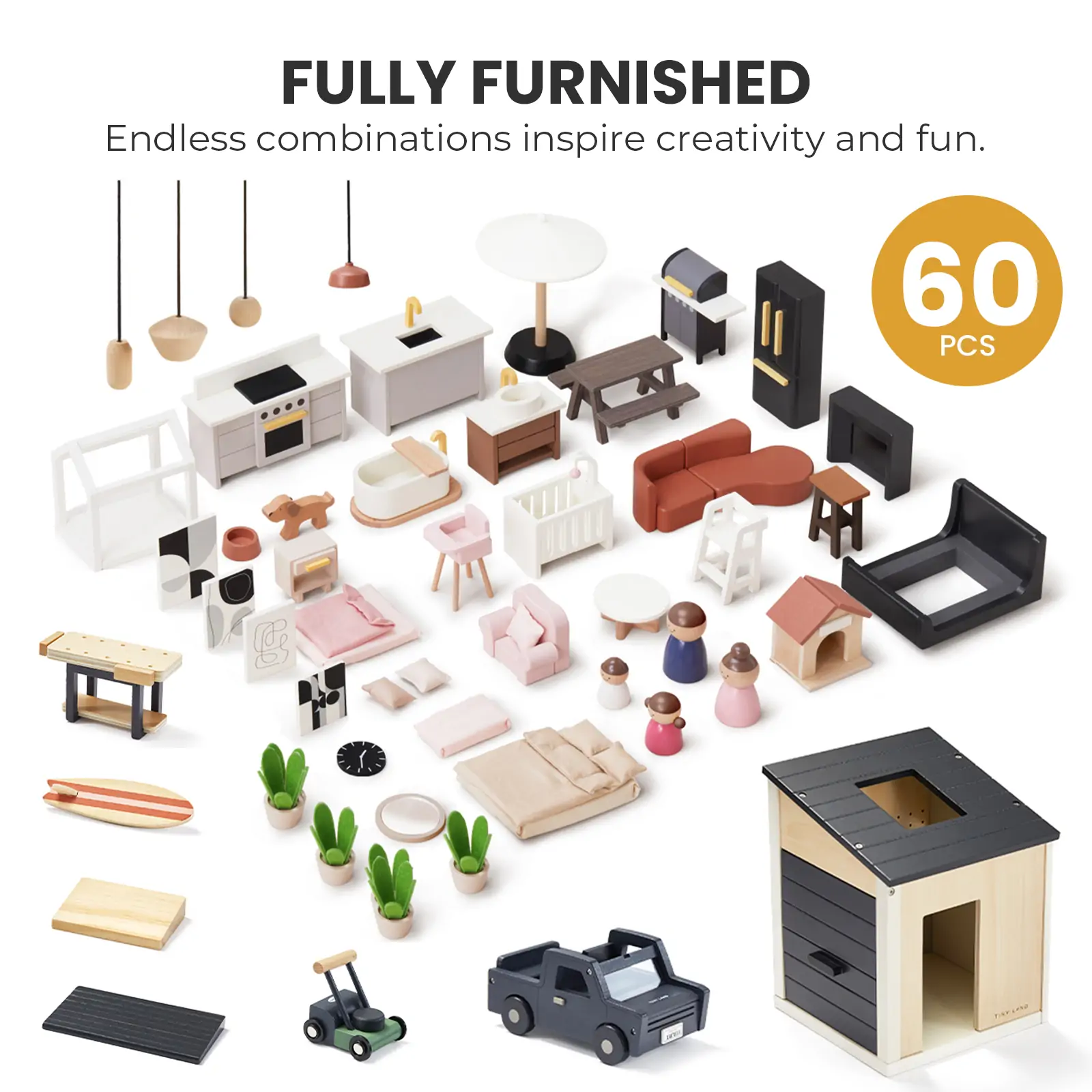 Sweet Family Gift Set: Black Dollhouse & Dollhouse Garage & Extra Dolls Set - Image 11