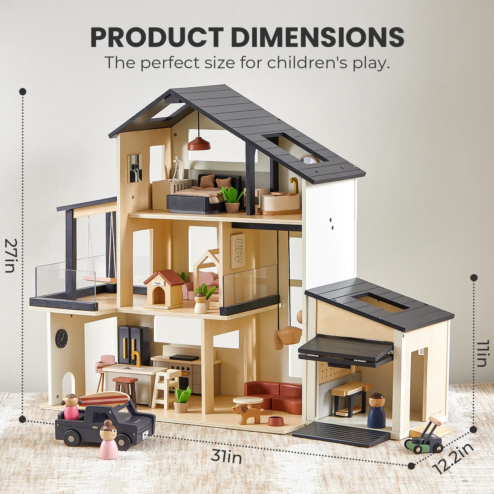 Sweet Family Gift Set: Black Dollhouse & Dollhouse Garage & Extra Dolls Set - Image 7