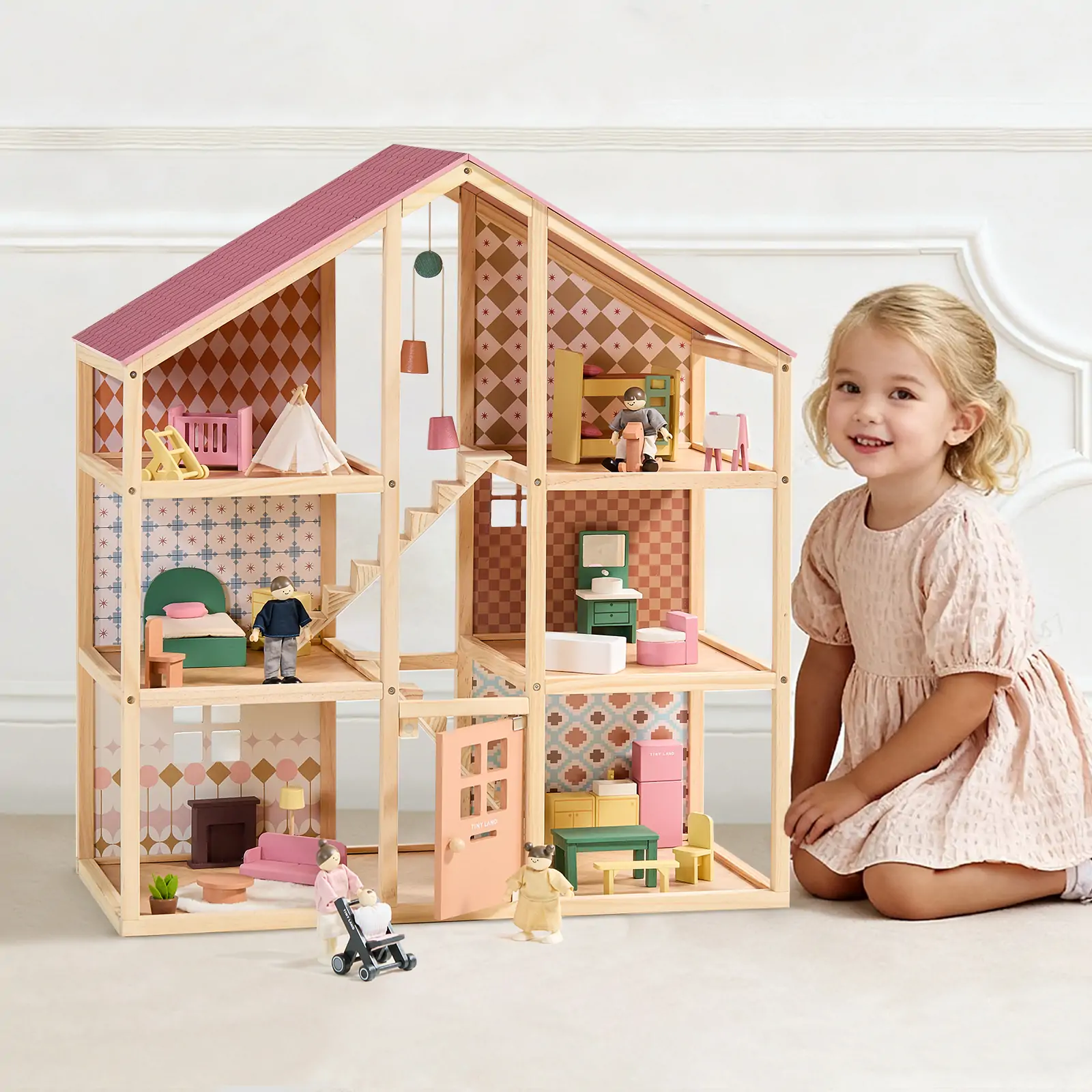 Tiny Land® Sweetwood Pegasus Dollhouse & Wooden Dollhouse Dolls - Image 3