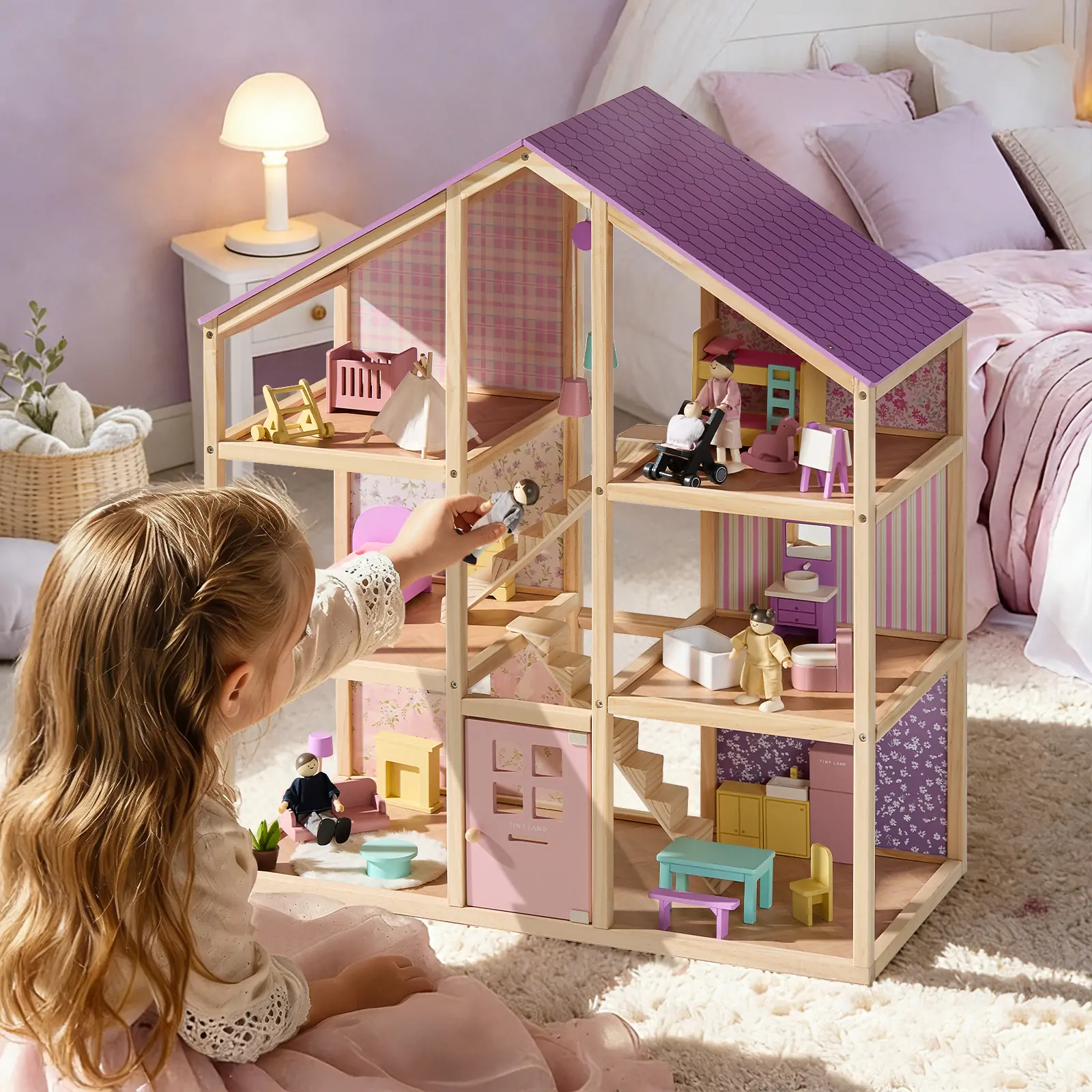 Tiny Land® Sweetwood Unicorn Dollhouse & Wooden Dollhouse Dolls - Image 11