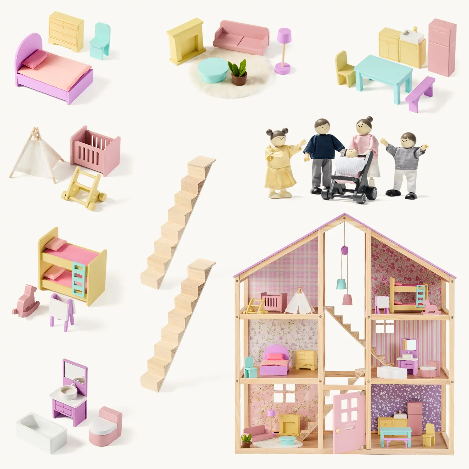 Tiny Land® Sweetwood Unicorn Dollhouse & Wooden Dollhouse Dolls - Image 12