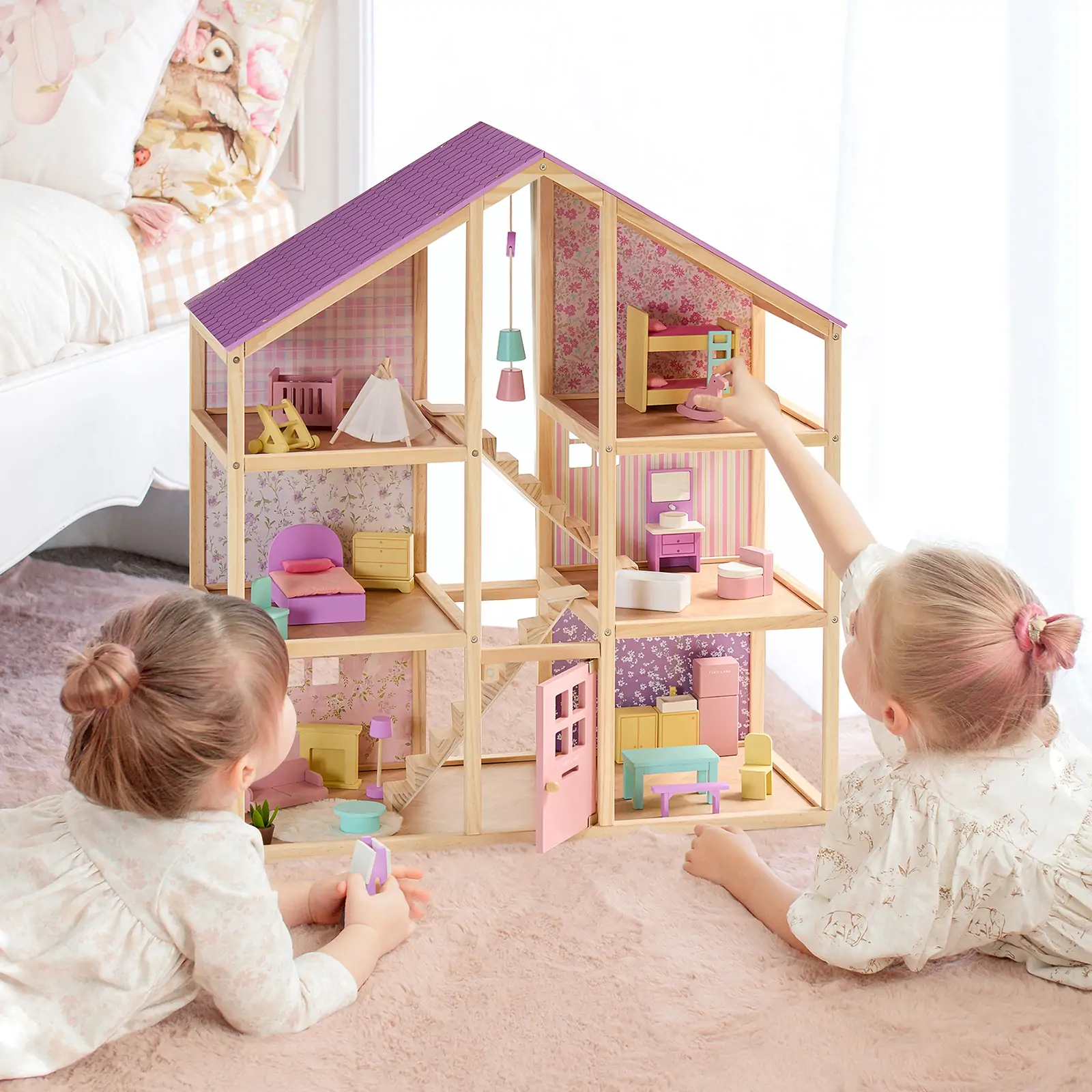 Tiny Land® Sweetwood Unicorn Dollhouse & Wooden Dollhouse Dolls - Image 3