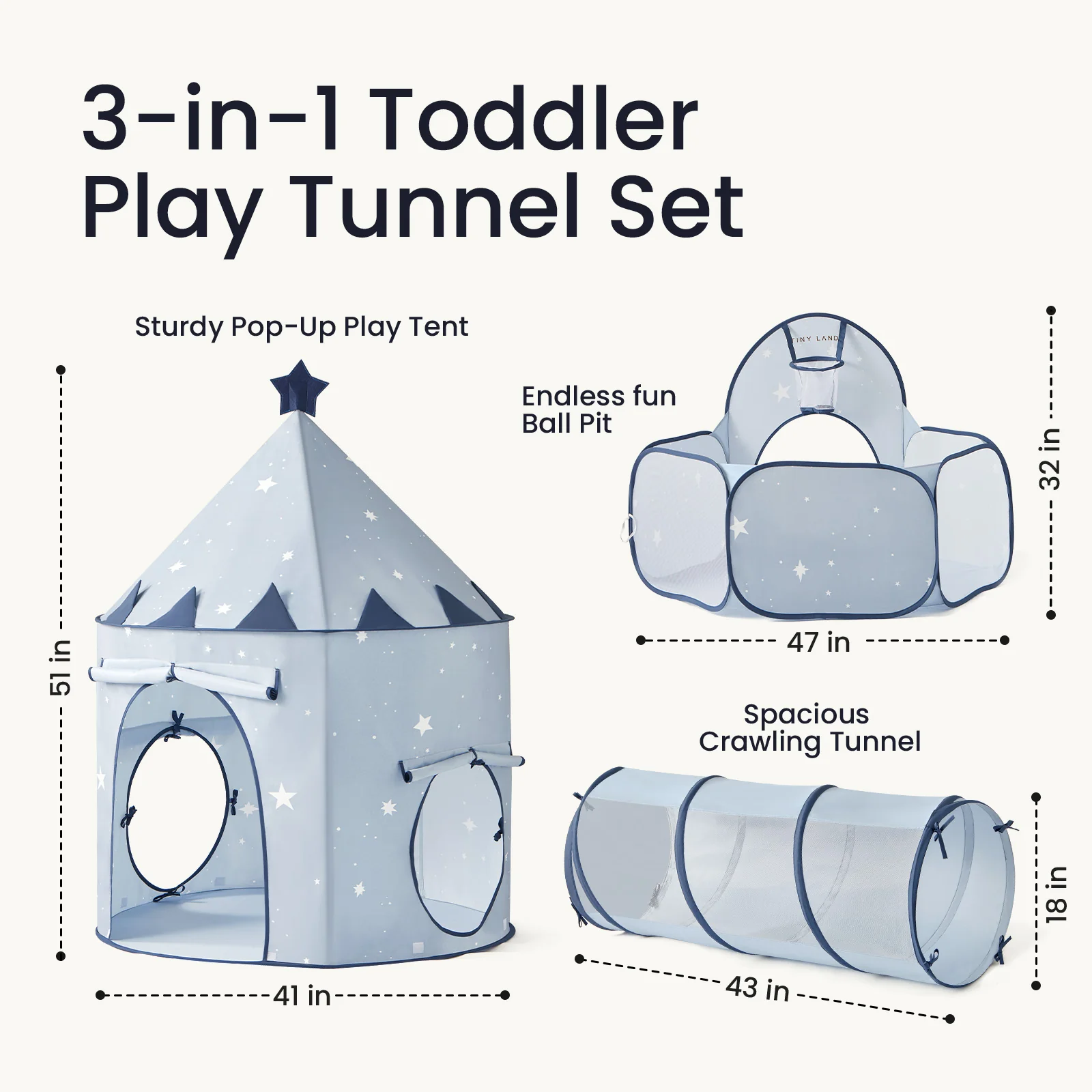 Tiny Land® Adventure 3-in-1 Play Tunnel & Ocean Ball Set - Blue - Image 9