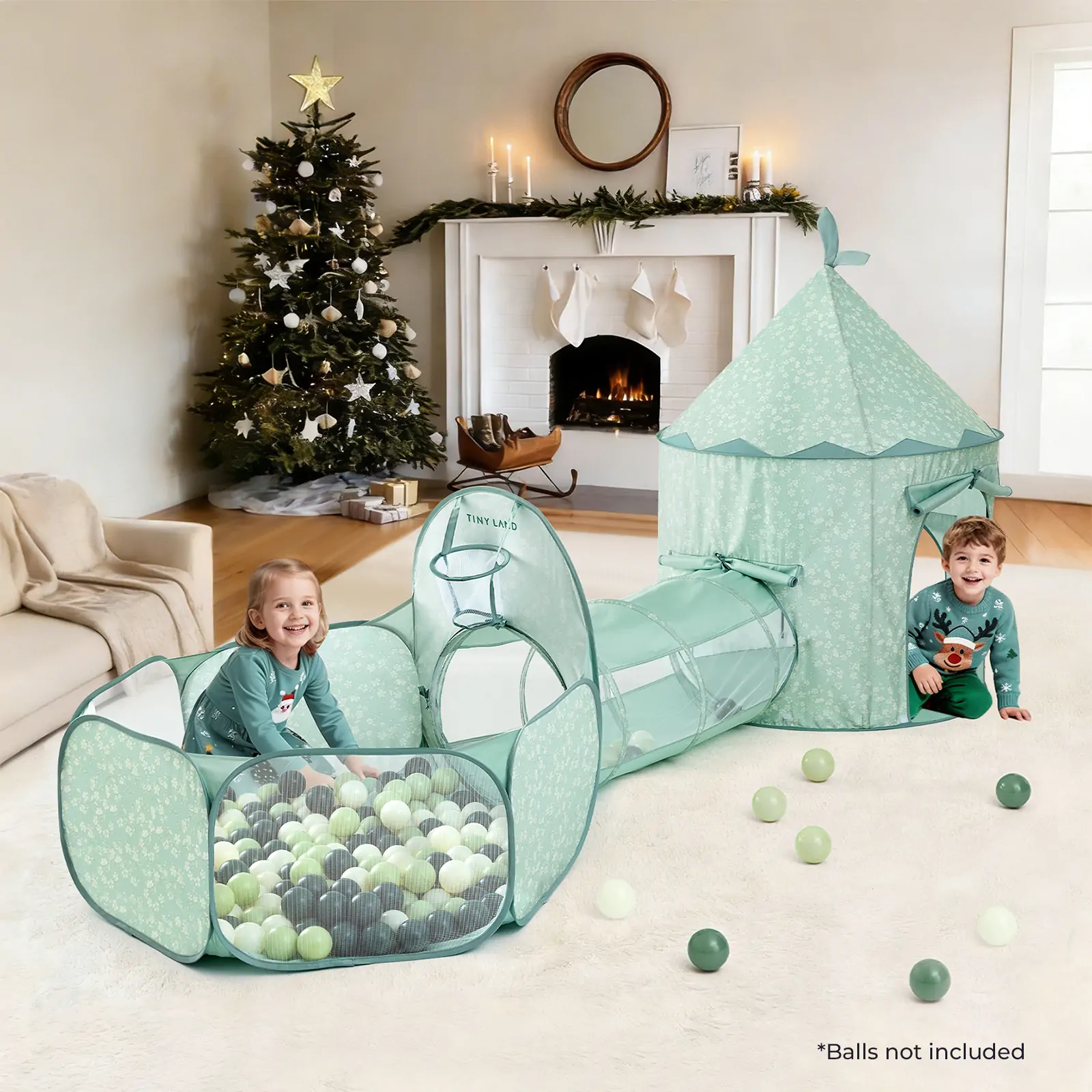 Tiny Land® Adventure 3-in-1 Play Tunnel  & Ocean Ball Set - Green - Image 8
