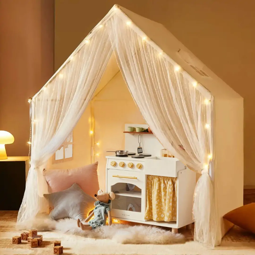 Tiny Land® Chef’s Corner Playset – Cream Playhouse + Cream Kitchen Set