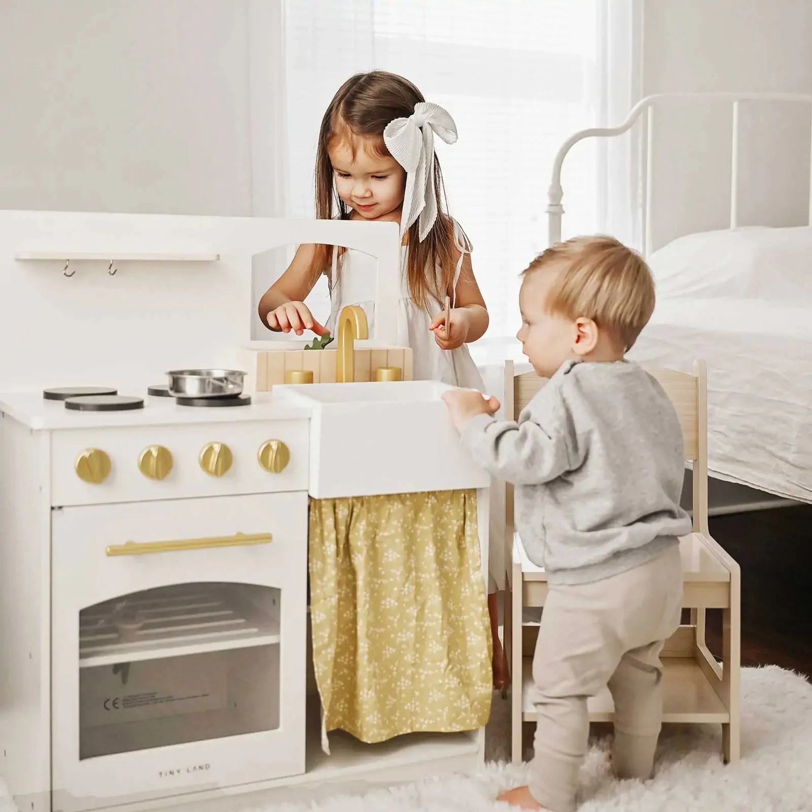 Tiny Land® Wooden Play Kitchen for Toddlers - Honey Kitchenette Pretend Cooking Set - Image 5