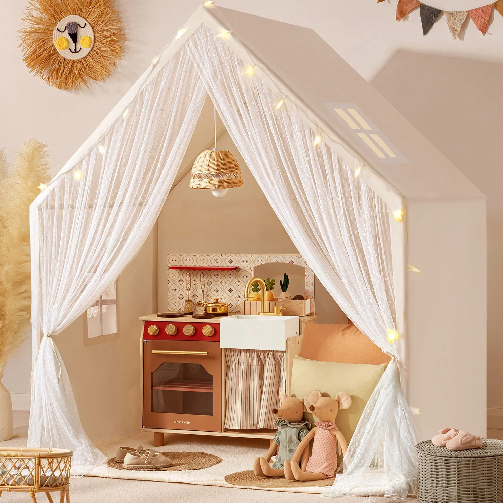 Tiny Land® Chef’s Corner Playset – Cream Playhouse + Mediterranean Kitchen Set