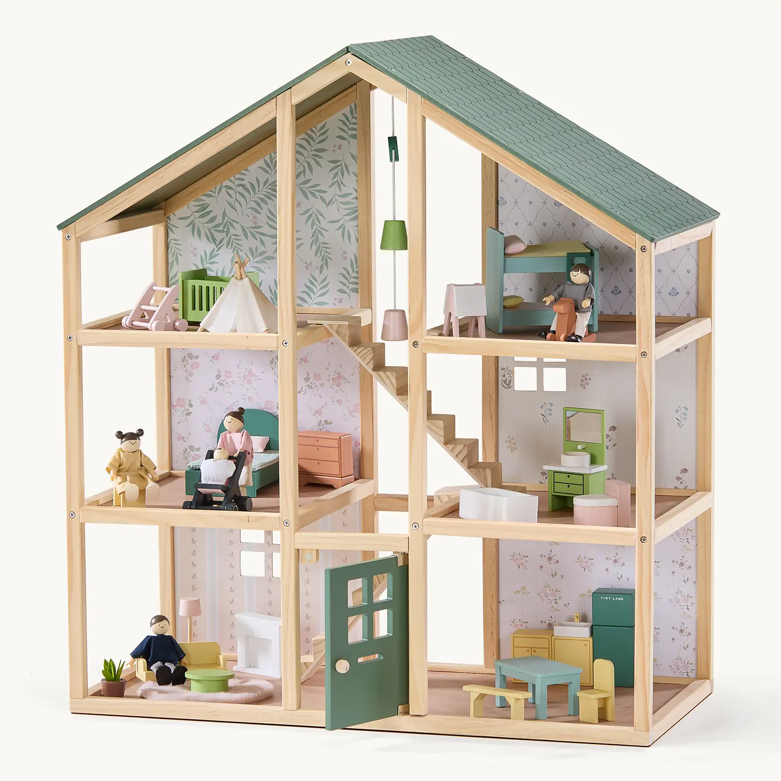 Tiny Land® Sweetwood Evergreen Dollhouse & Wooden Dollhouse Dolls - Image 3