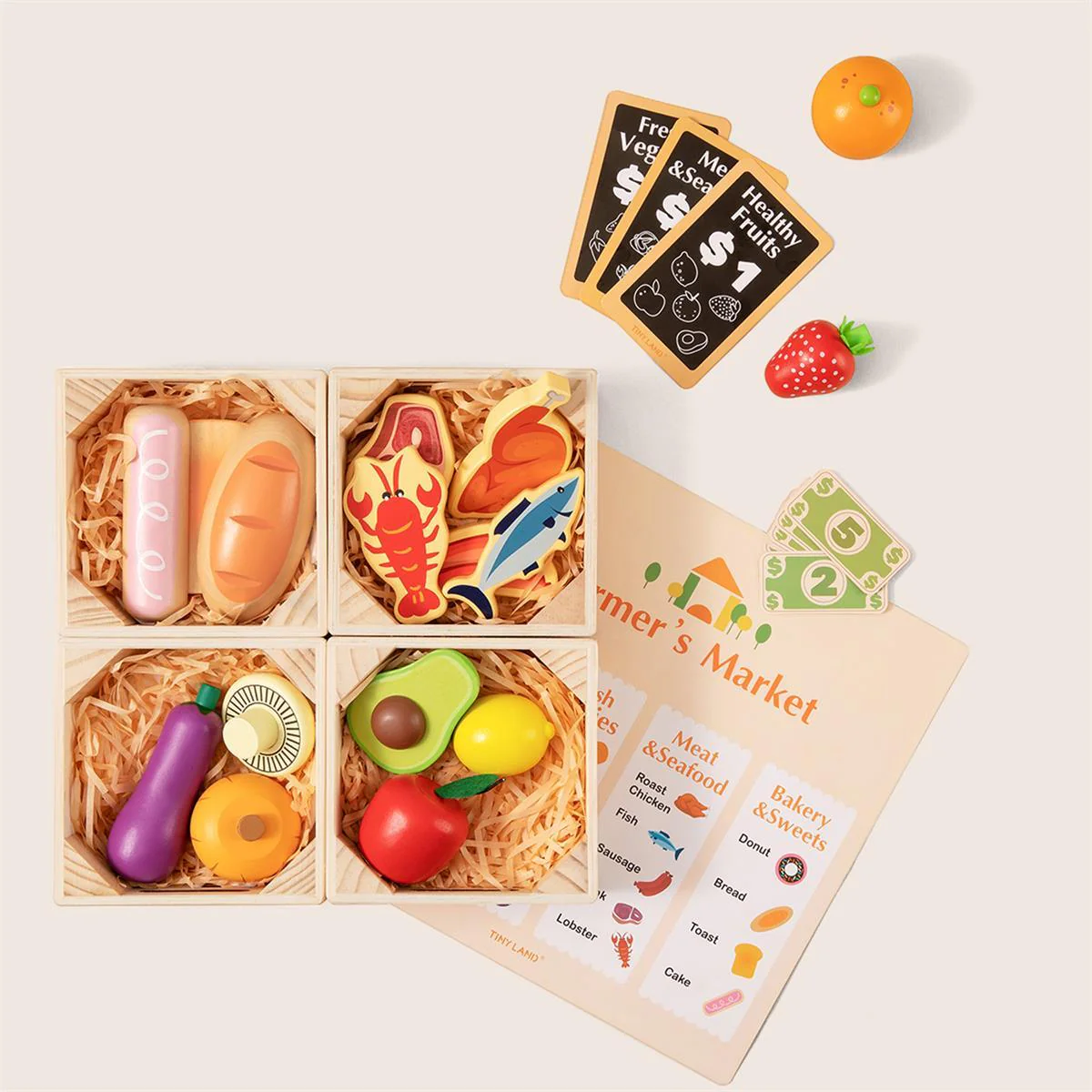 Tiny Land® Wooden Food for Play Kitchen & Wooden Rack - Image 5
