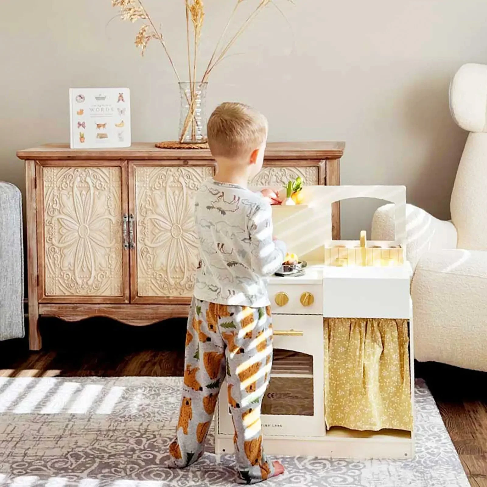 Tiny Land® Wooden Play Kitchen for Toddlers - Honey Kitchenette Pretend Cooking Set - Image 12