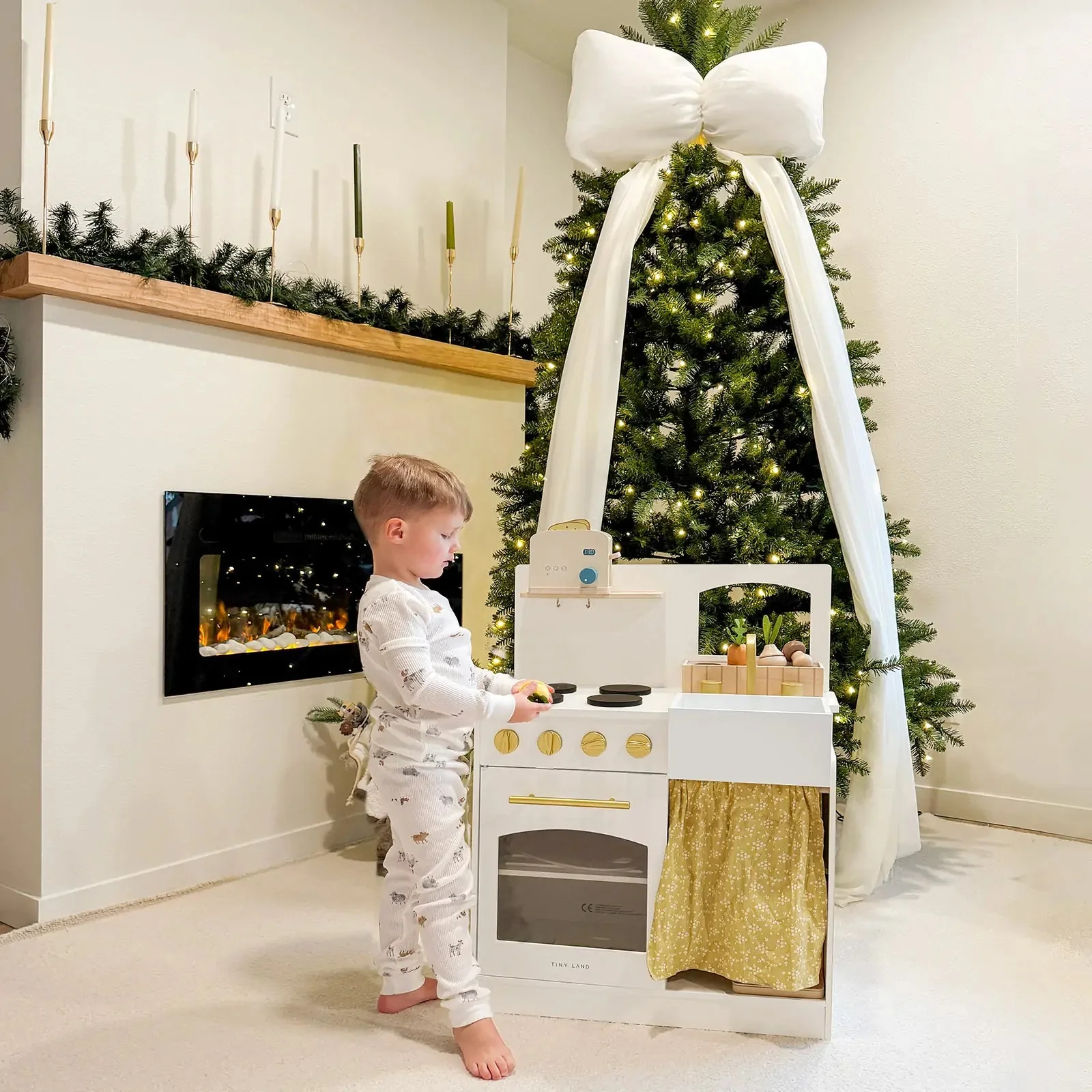 Tiny Land® Wooden Play Kitchen for Toddlers - Honey Kitchenette Pretend Cooking Set - Image 13